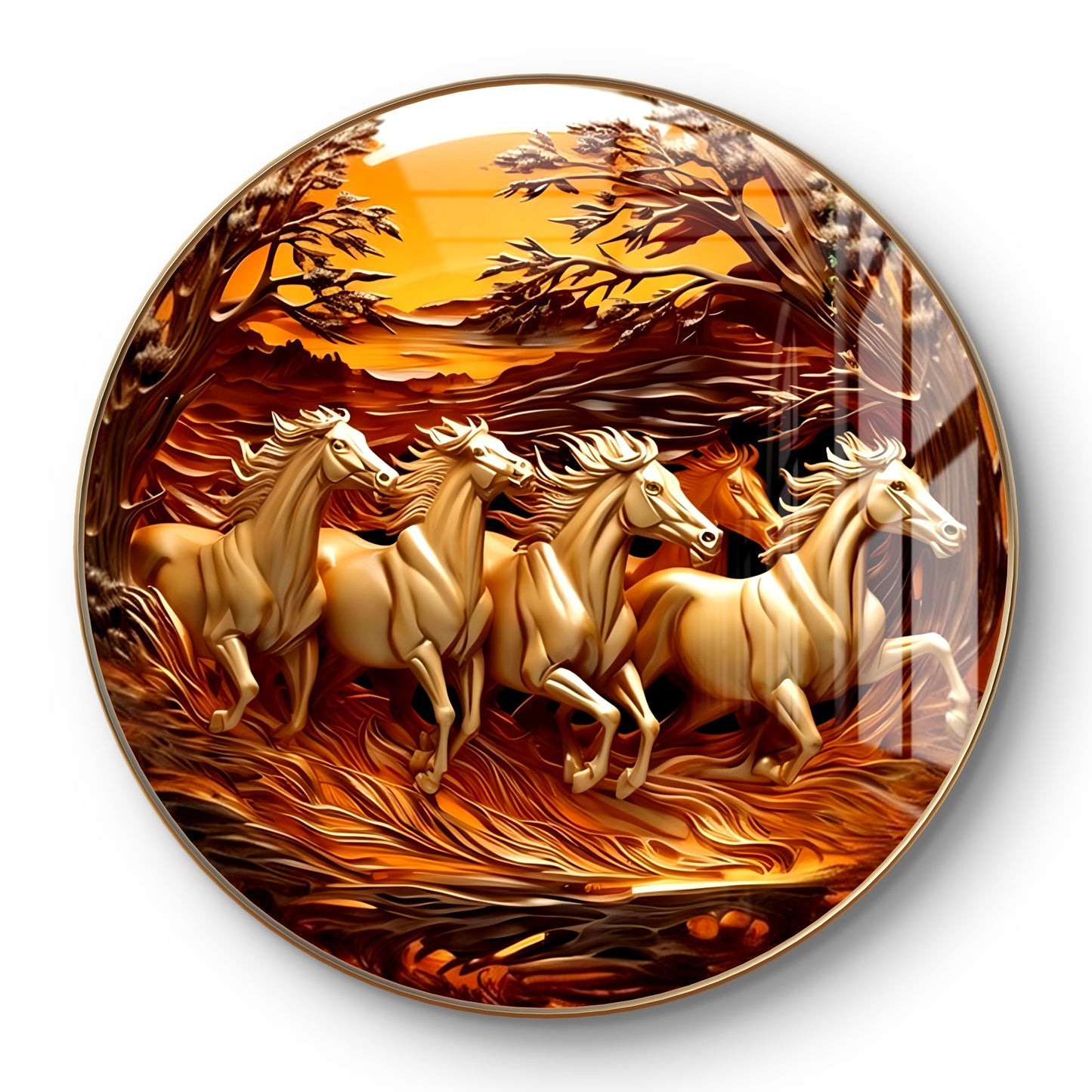 Round 3d seven horses crystal resin