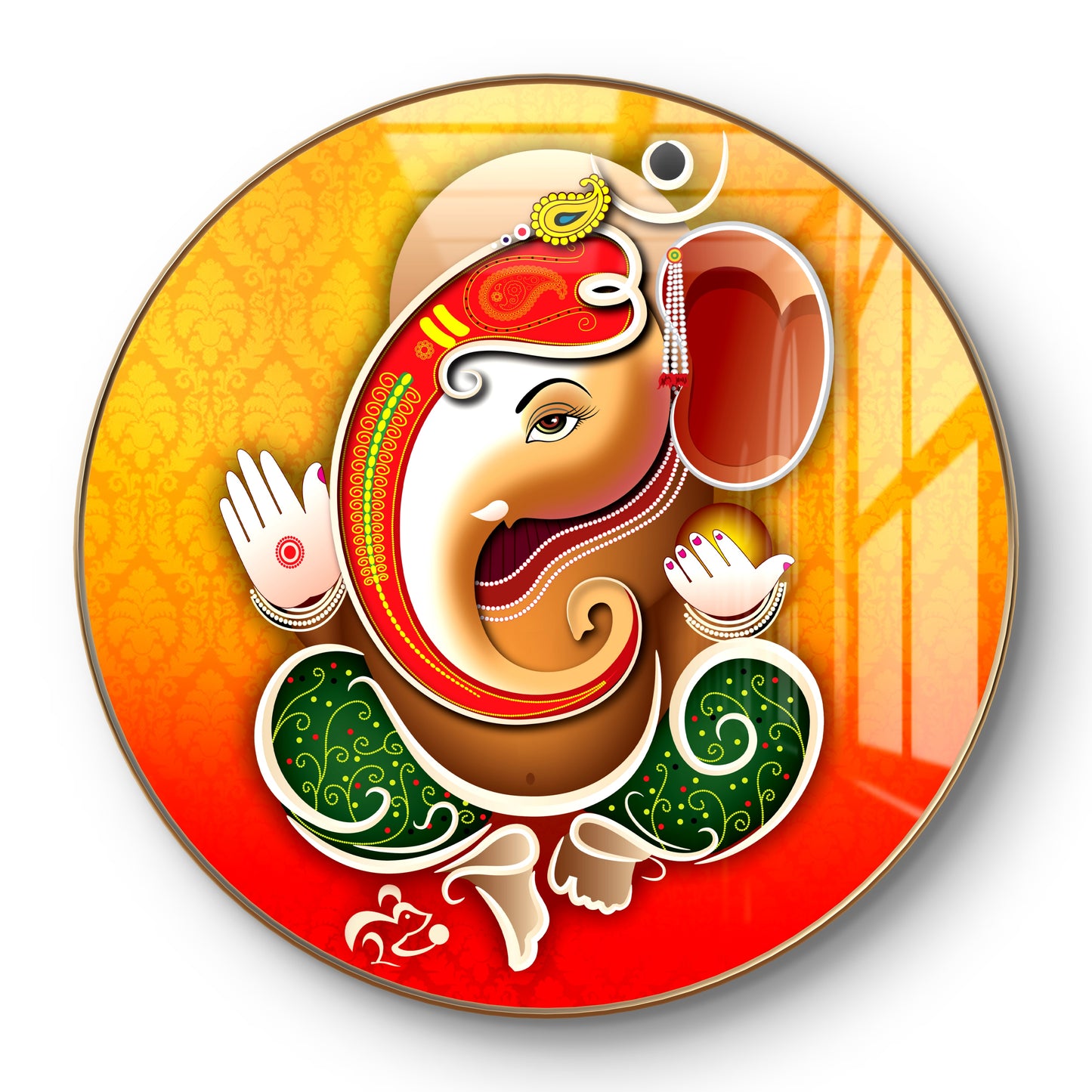 Round 3D orange ganpati crystal resin
