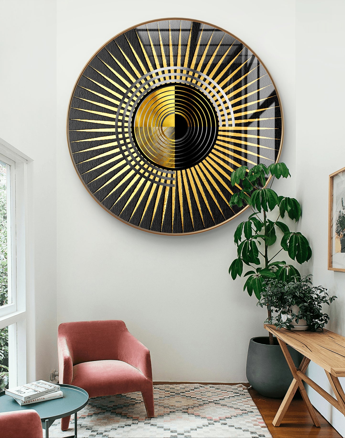 Round golden & black abstract spheres crystal resin