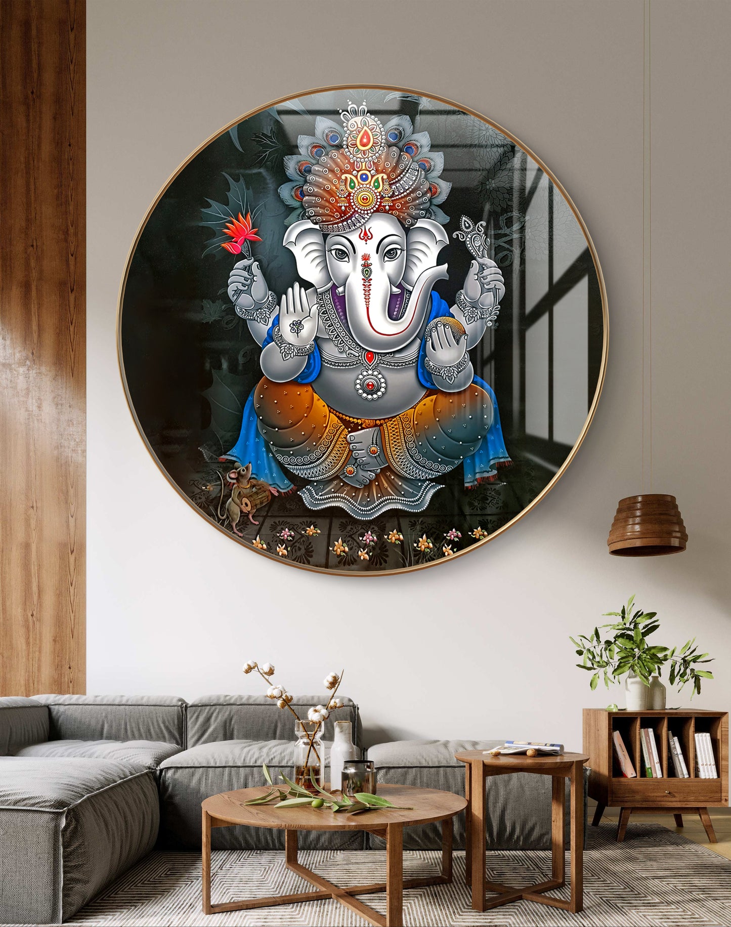 Round grey ganpati crystal resin