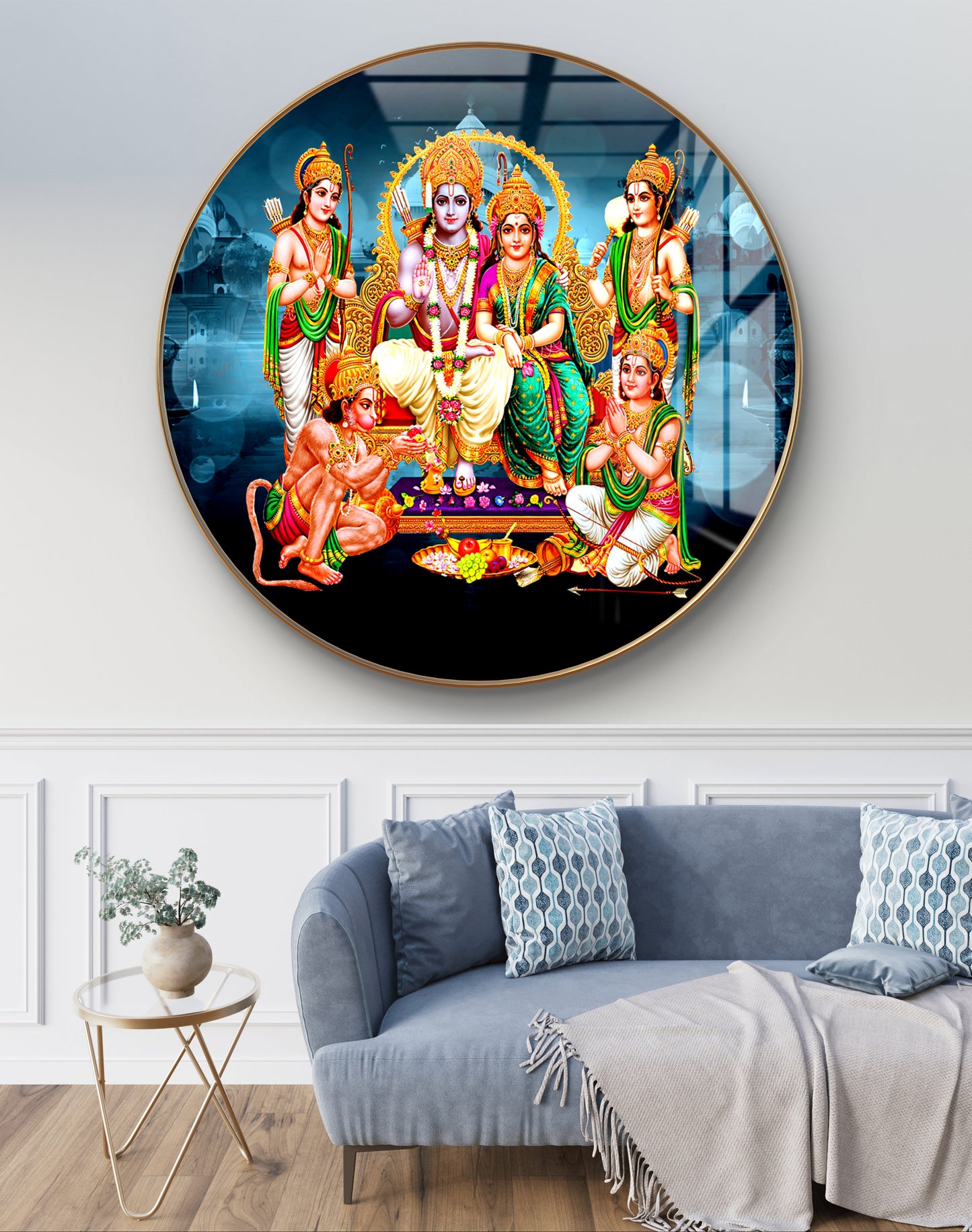 Round lord Ram in blue background crystal resin