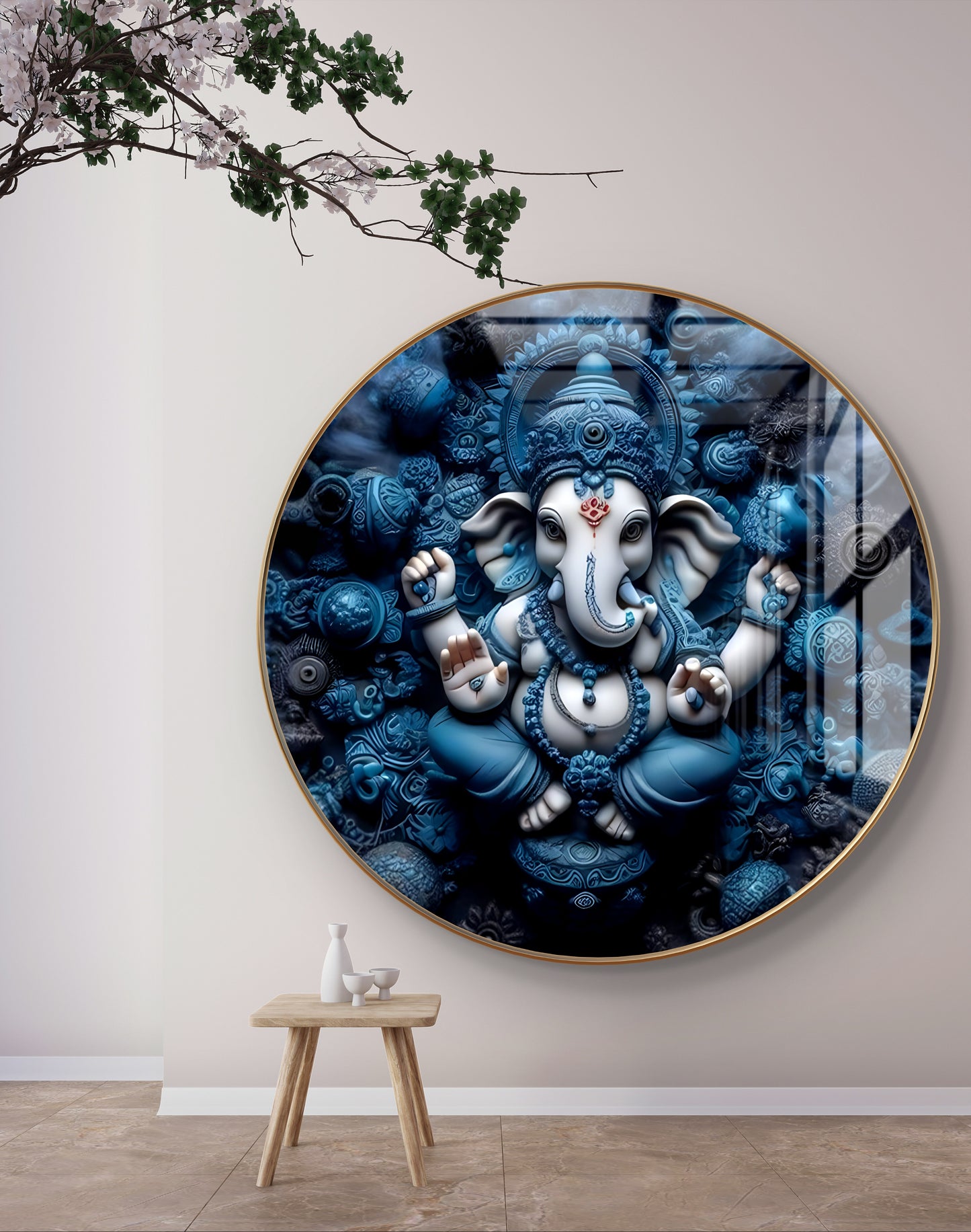 Round blue ganpati crystal resin