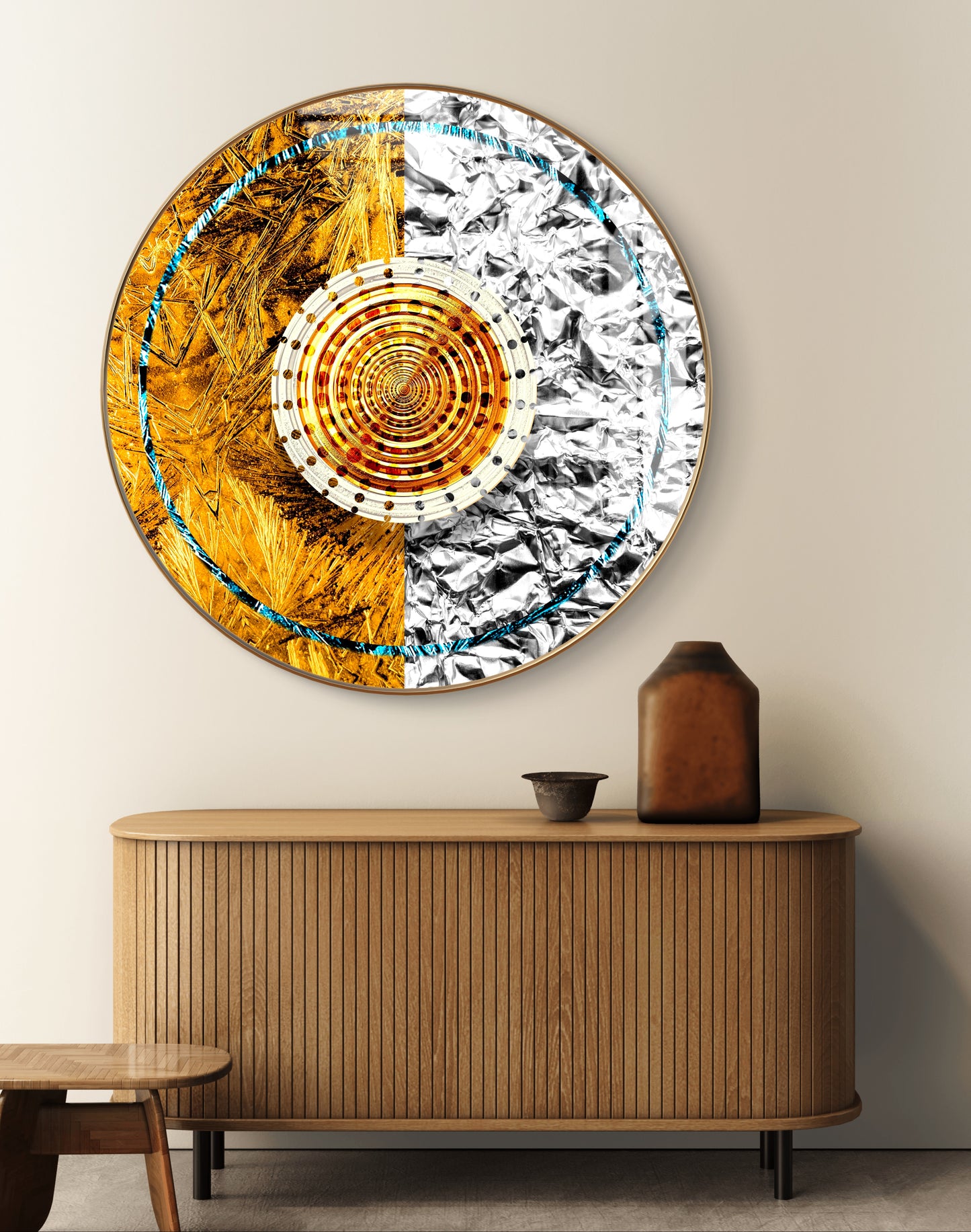 Round golden & white paper abstract art crystal resin