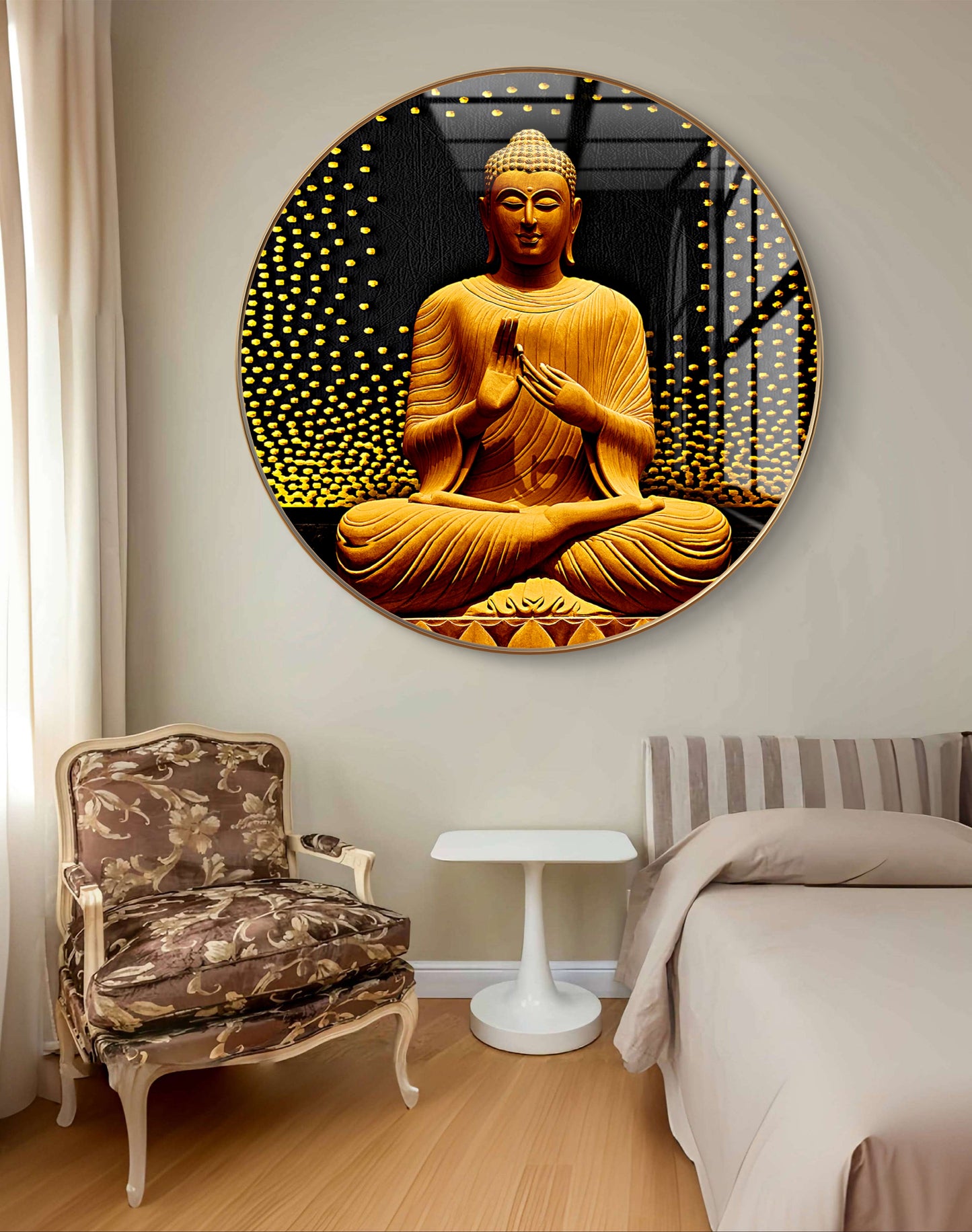 Round 3D gold Buddha statue crystal resin