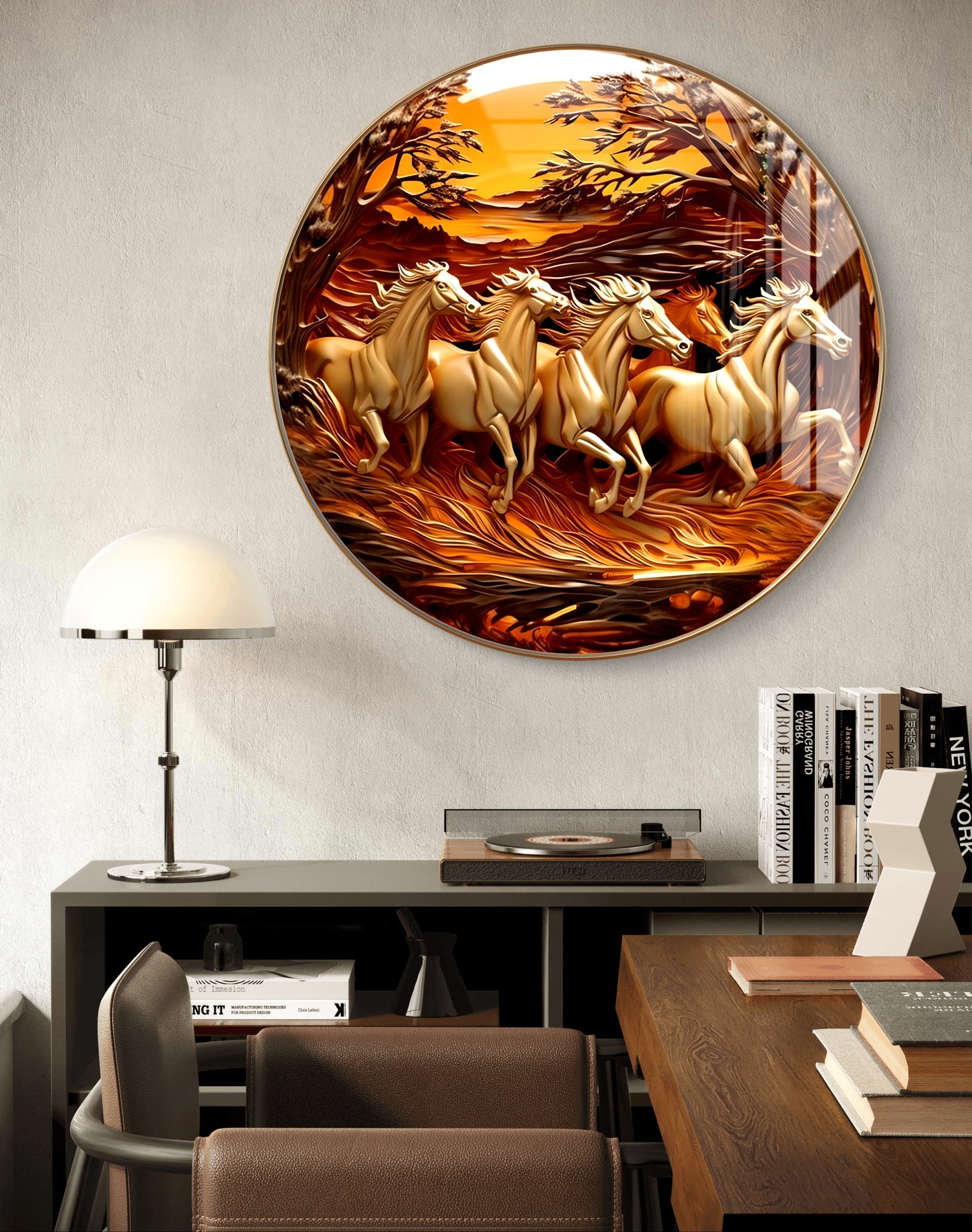Round 3d seven horses crystal resin