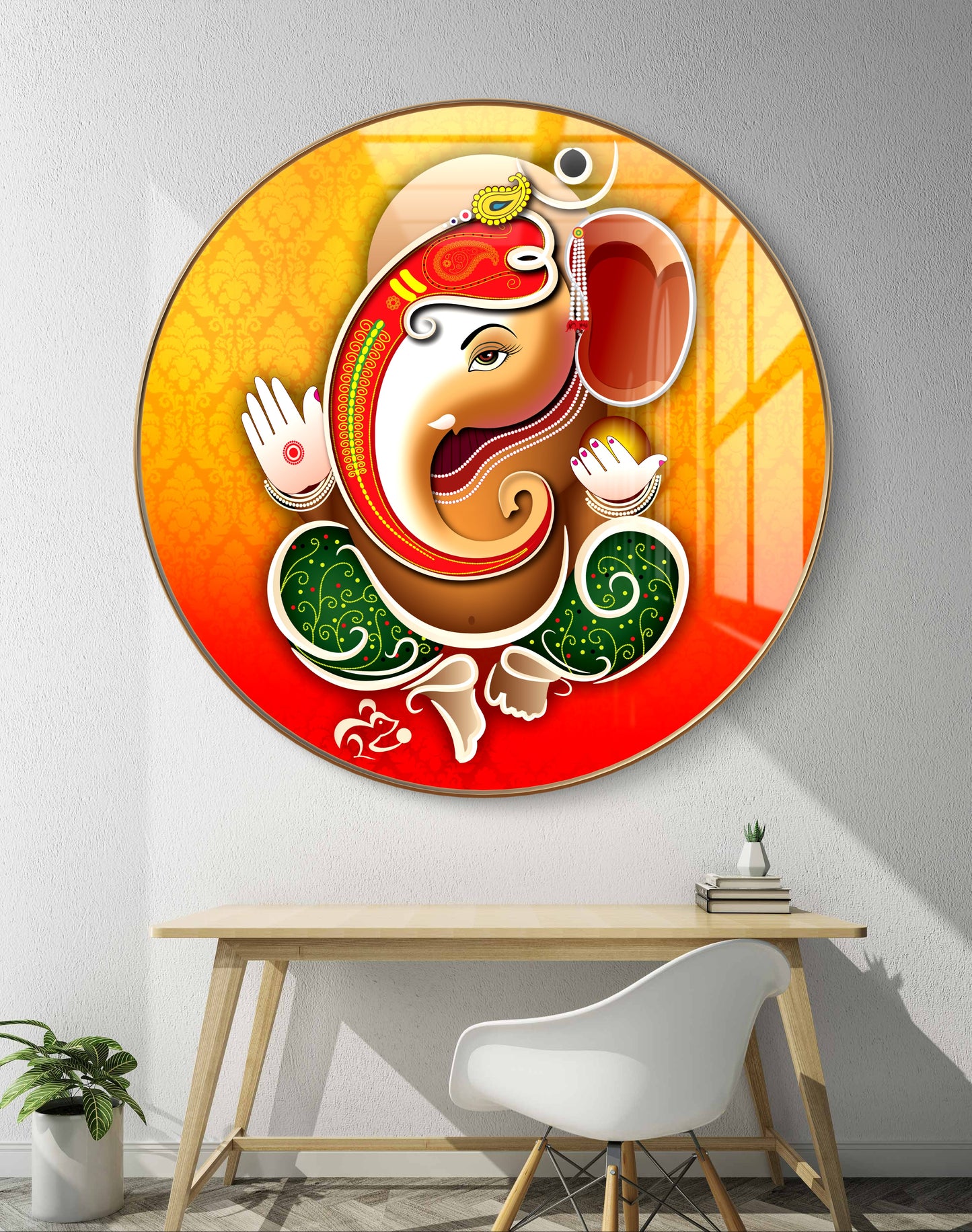 Round 3D orange ganpati crystal resin