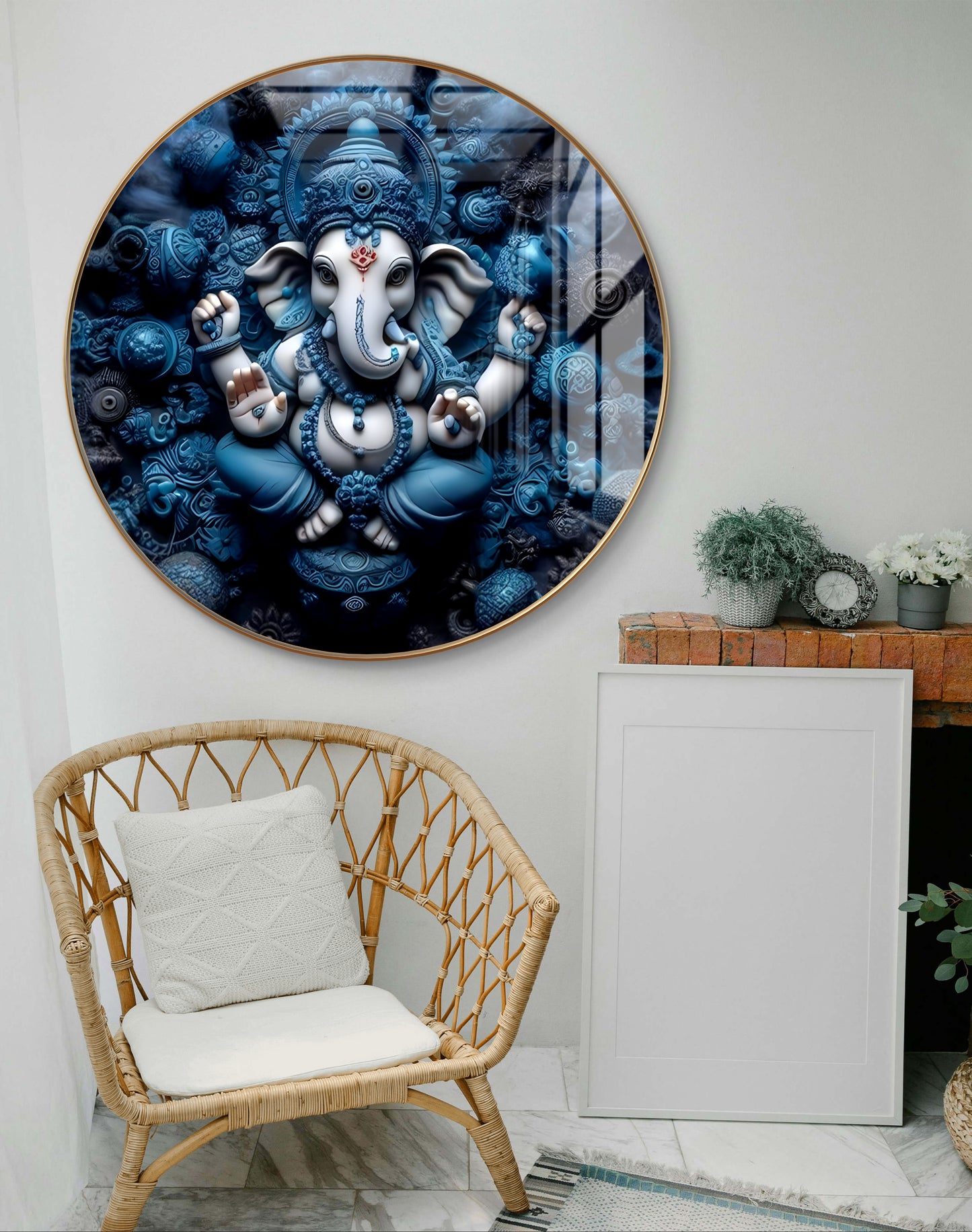 Round blue ganpati crystal resin