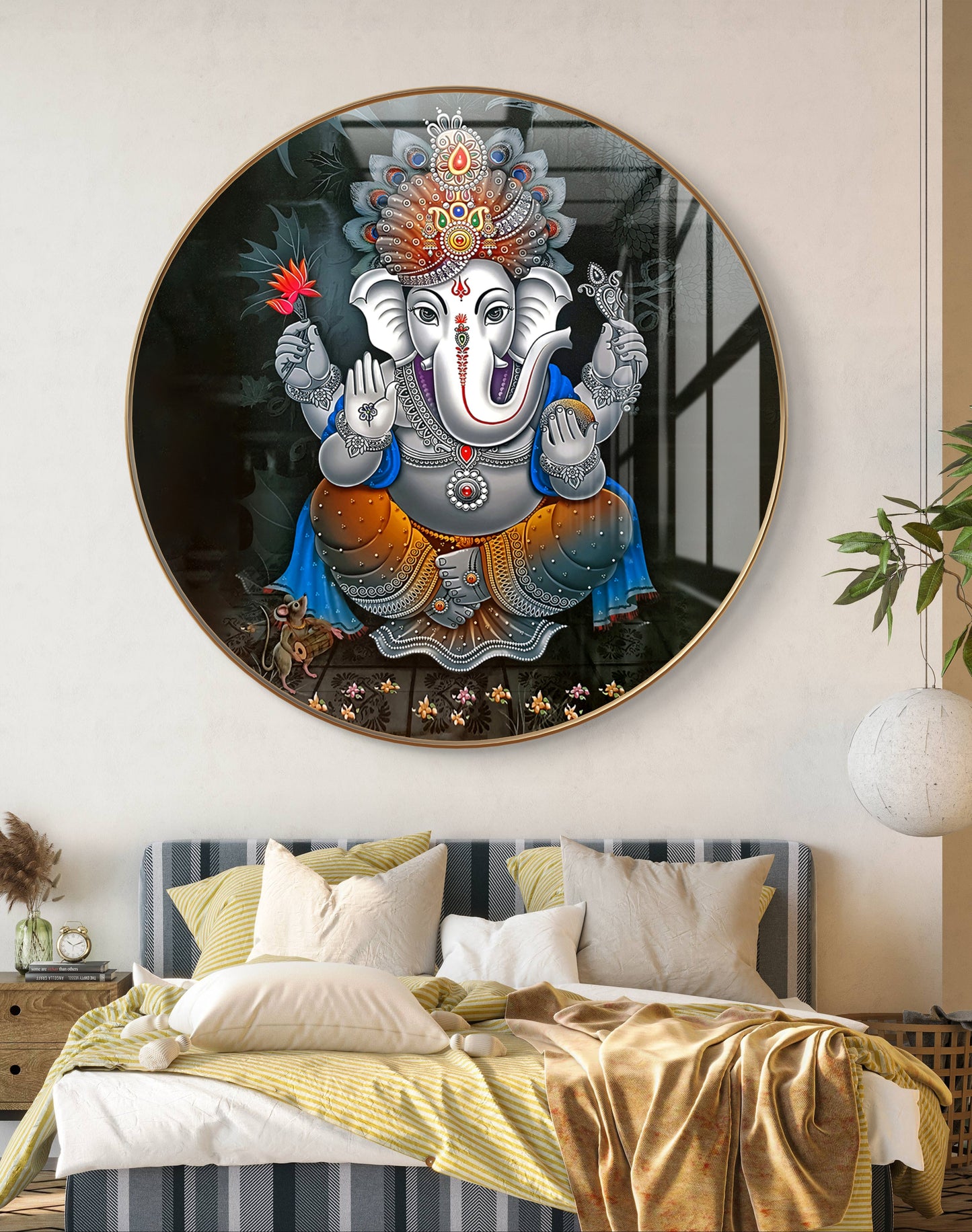 Round grey ganpati crystal resin