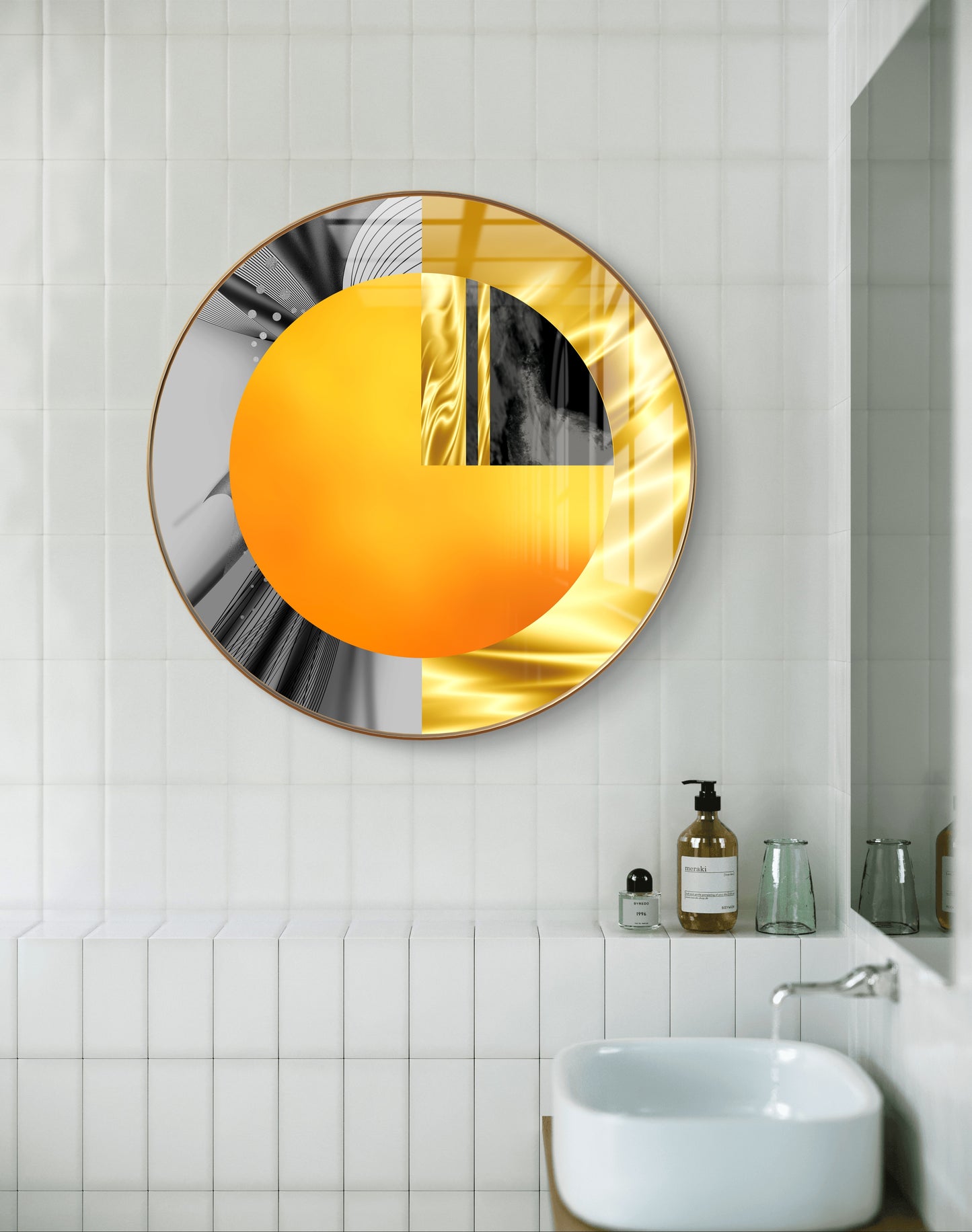 Round orange cut pizza shape abstract art crystal resin