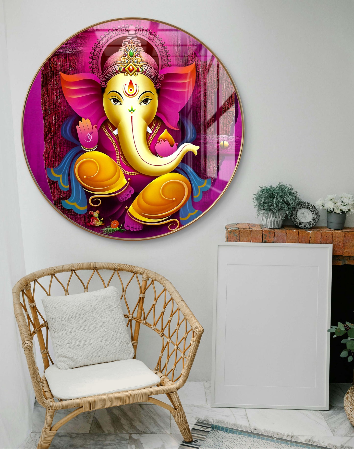 Round pink ganpati painting crystal resin