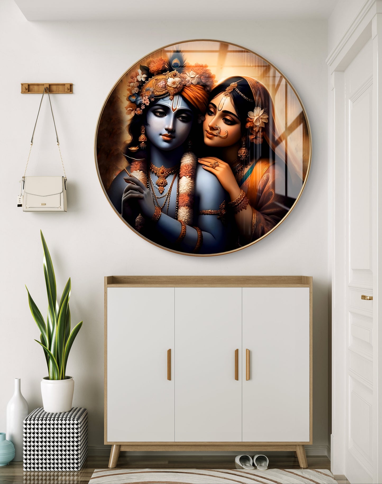 Round Radha Krishna painting crystal resin