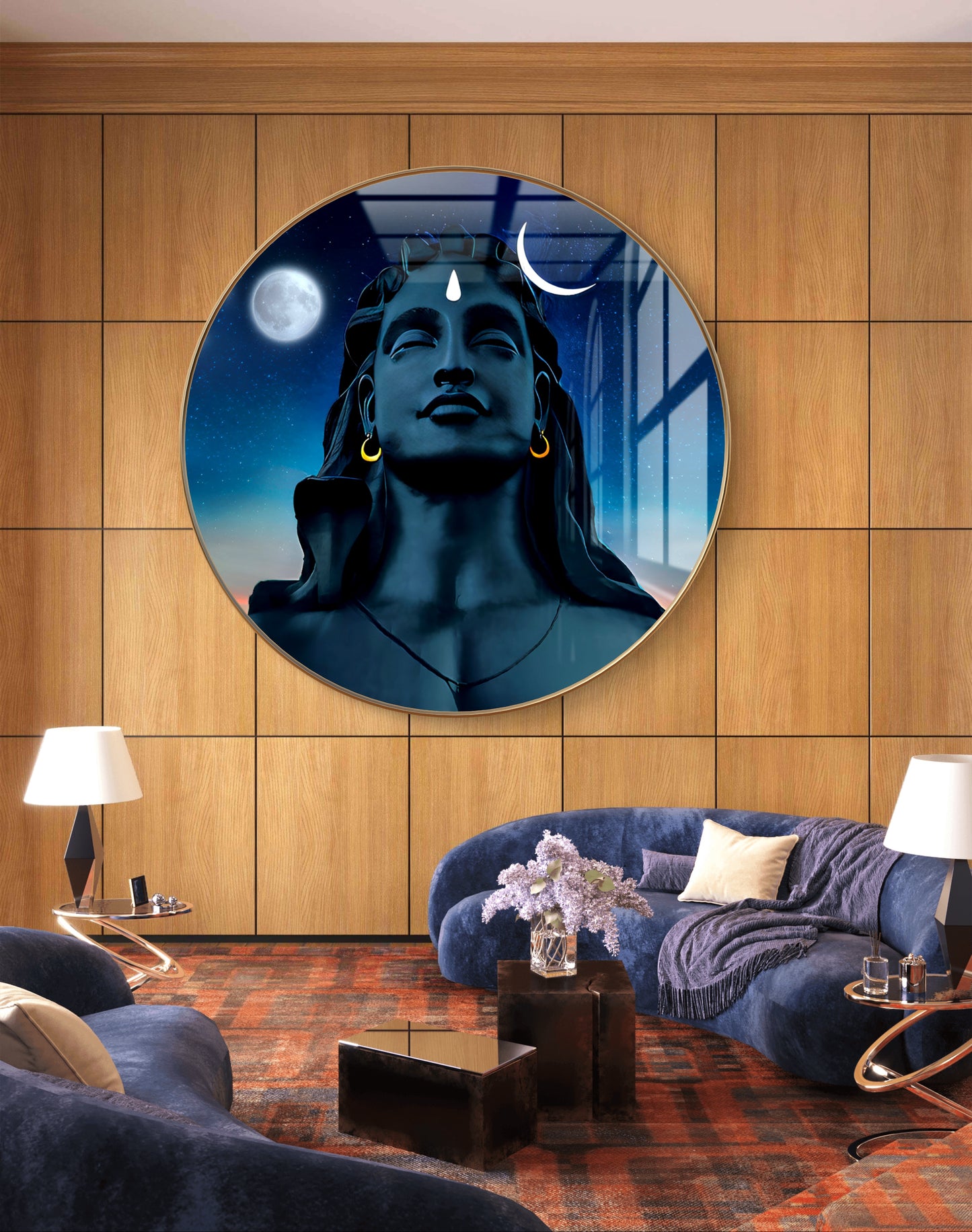 Round 3D adiyogi blue statue crystal resin