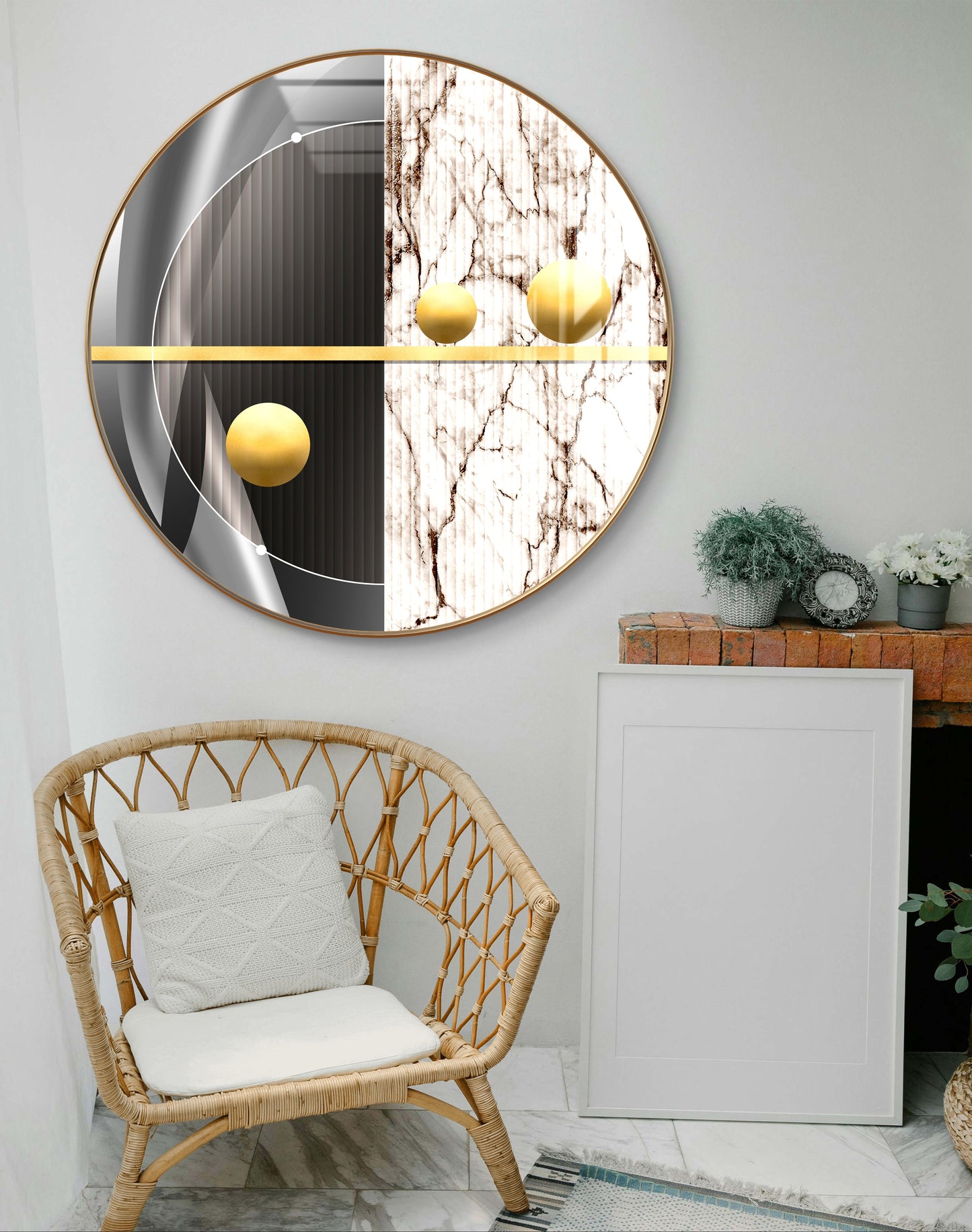 Round golden balls in black white background crystal resin