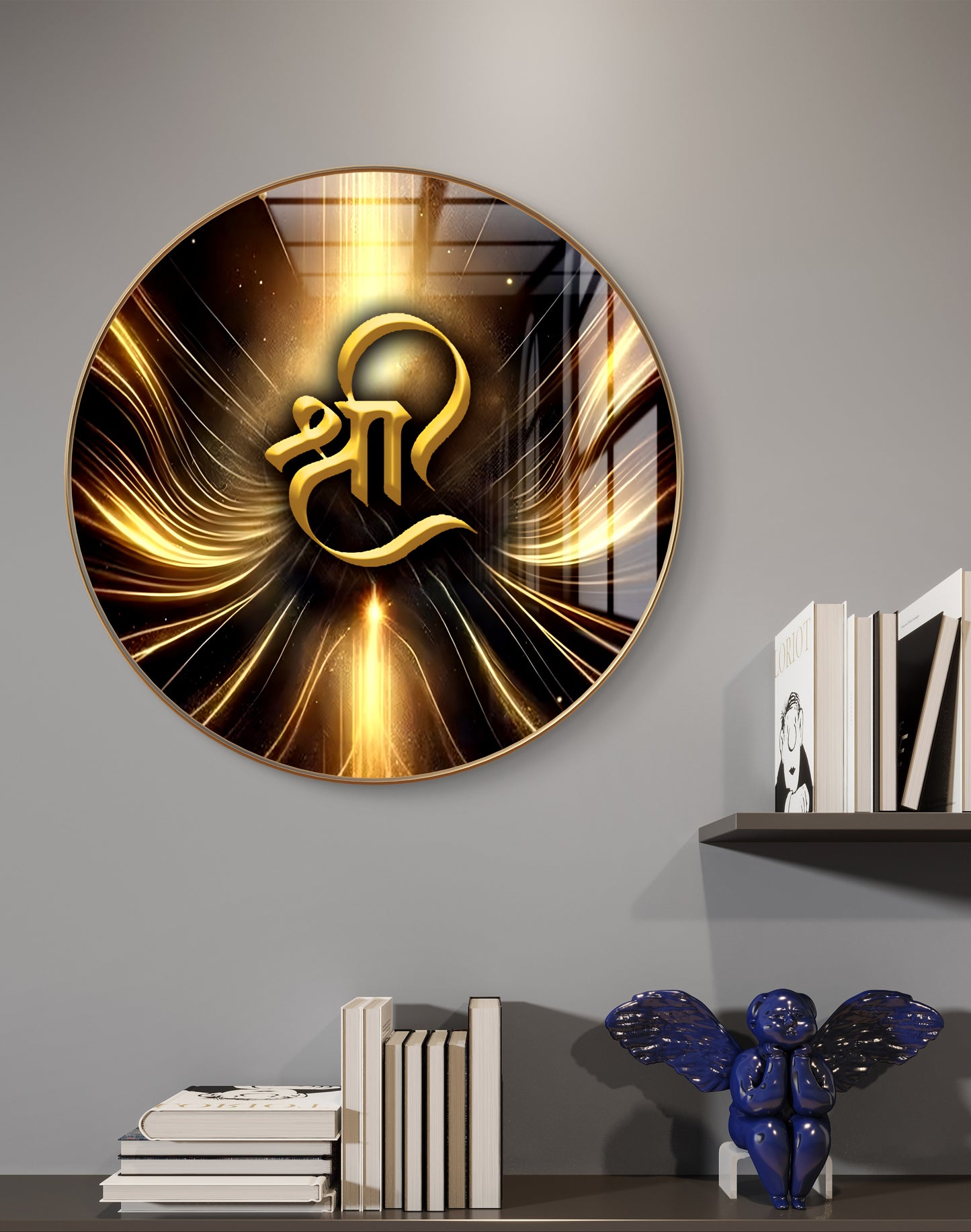 Round 3D gold Shree artwork resin Crystal