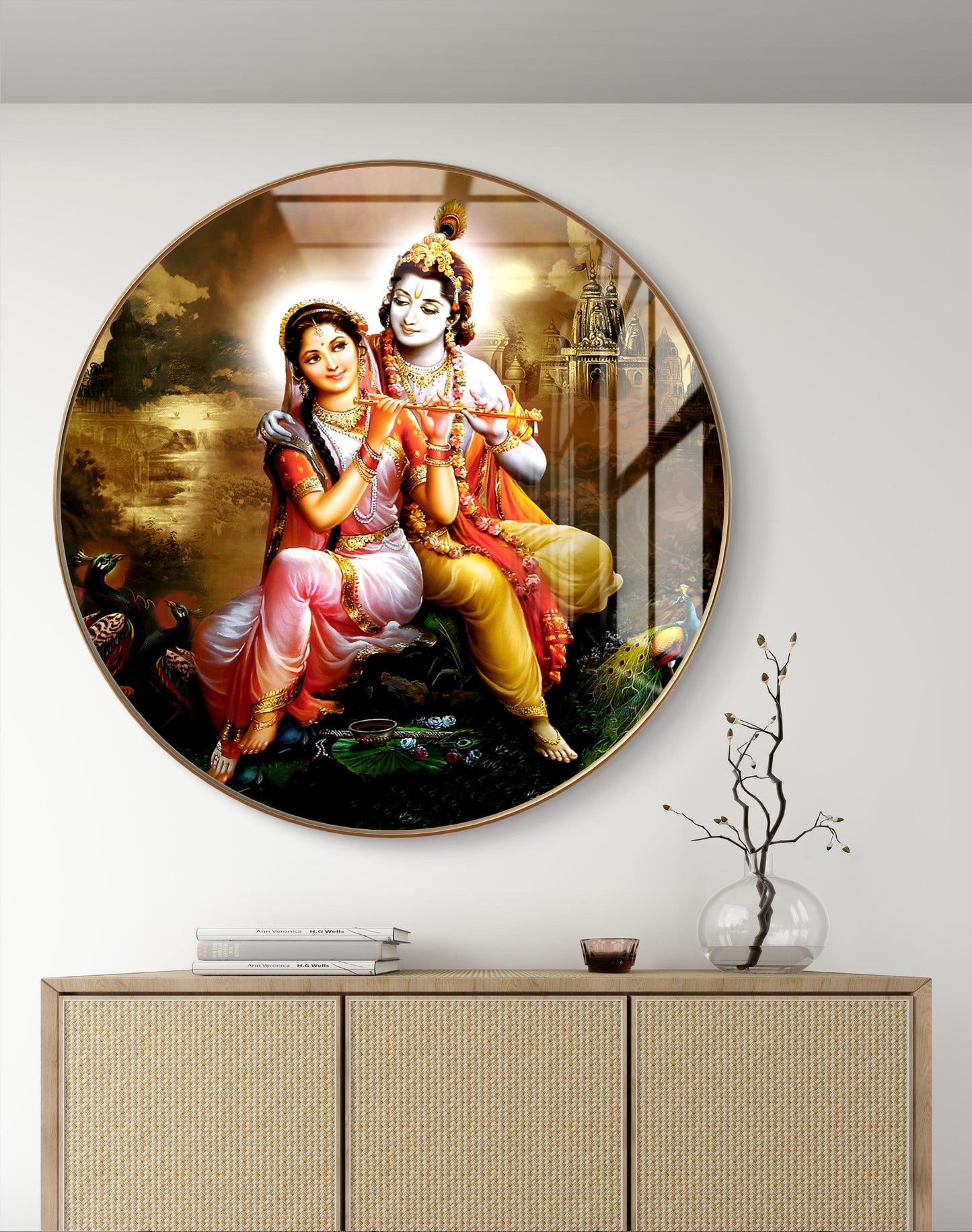 Round retro RK beige background crystal resin