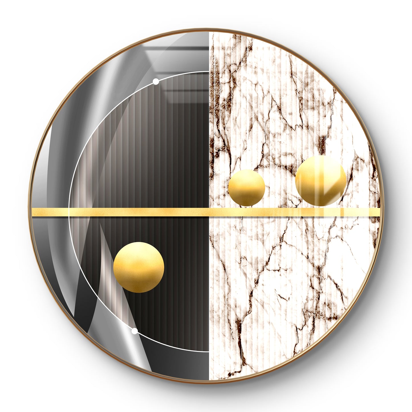 Round golden balls in black white background crystal resin