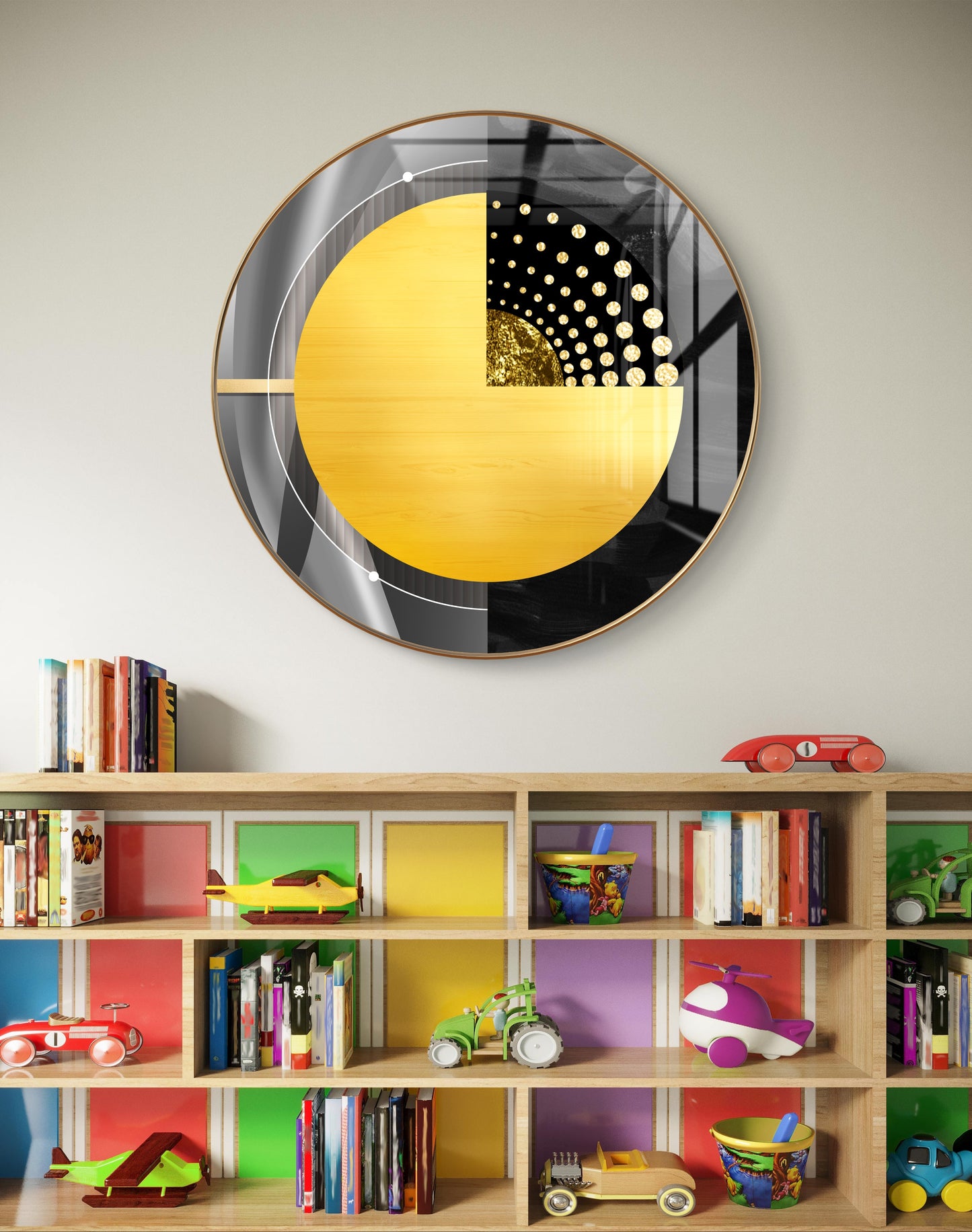 Round half gold abstract Art crystal resin