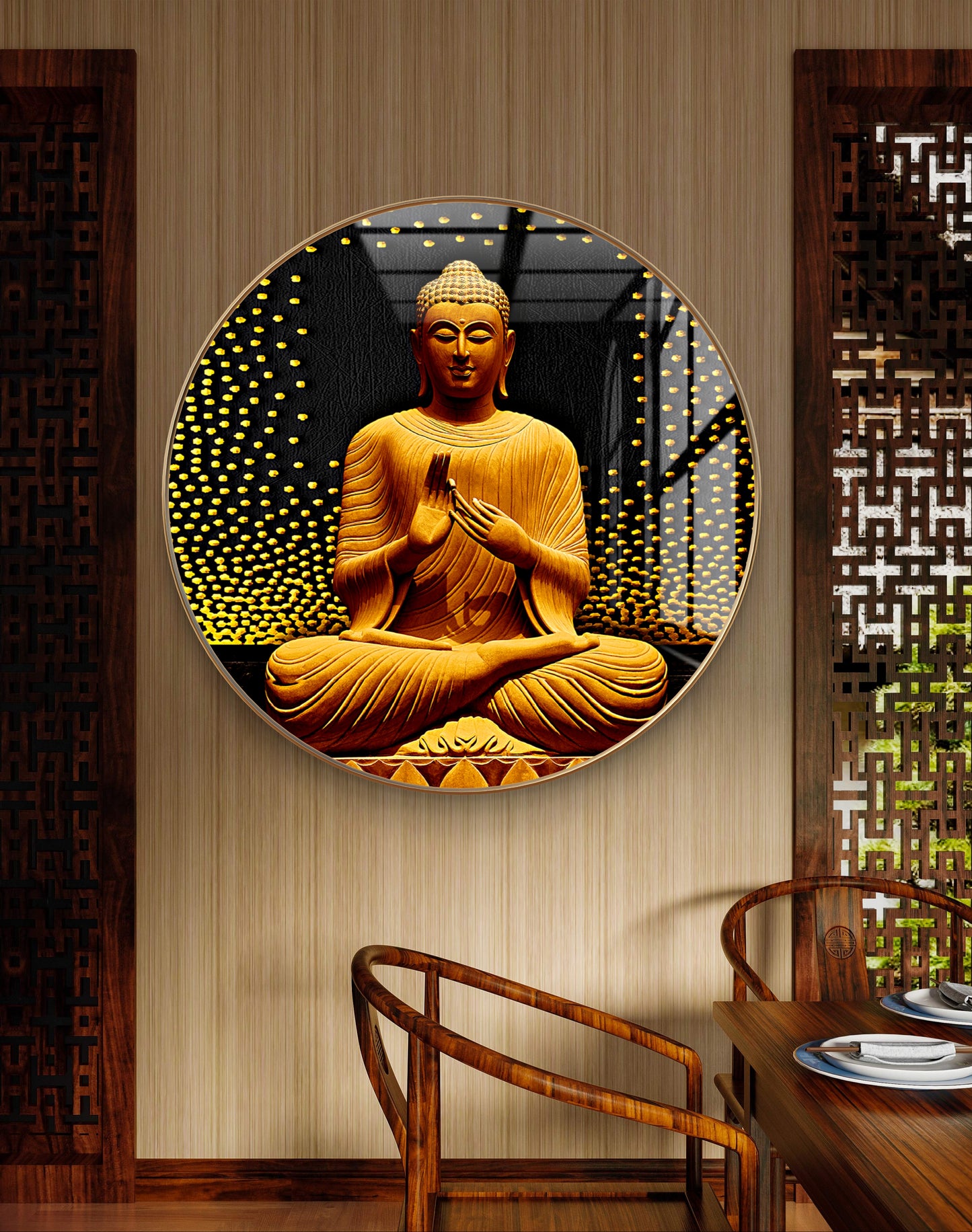Round 3D gold Buddha statue crystal resin