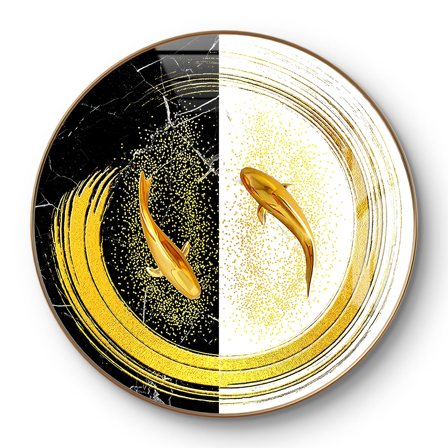 Round golden fish yin Yang abstract art crystal resin