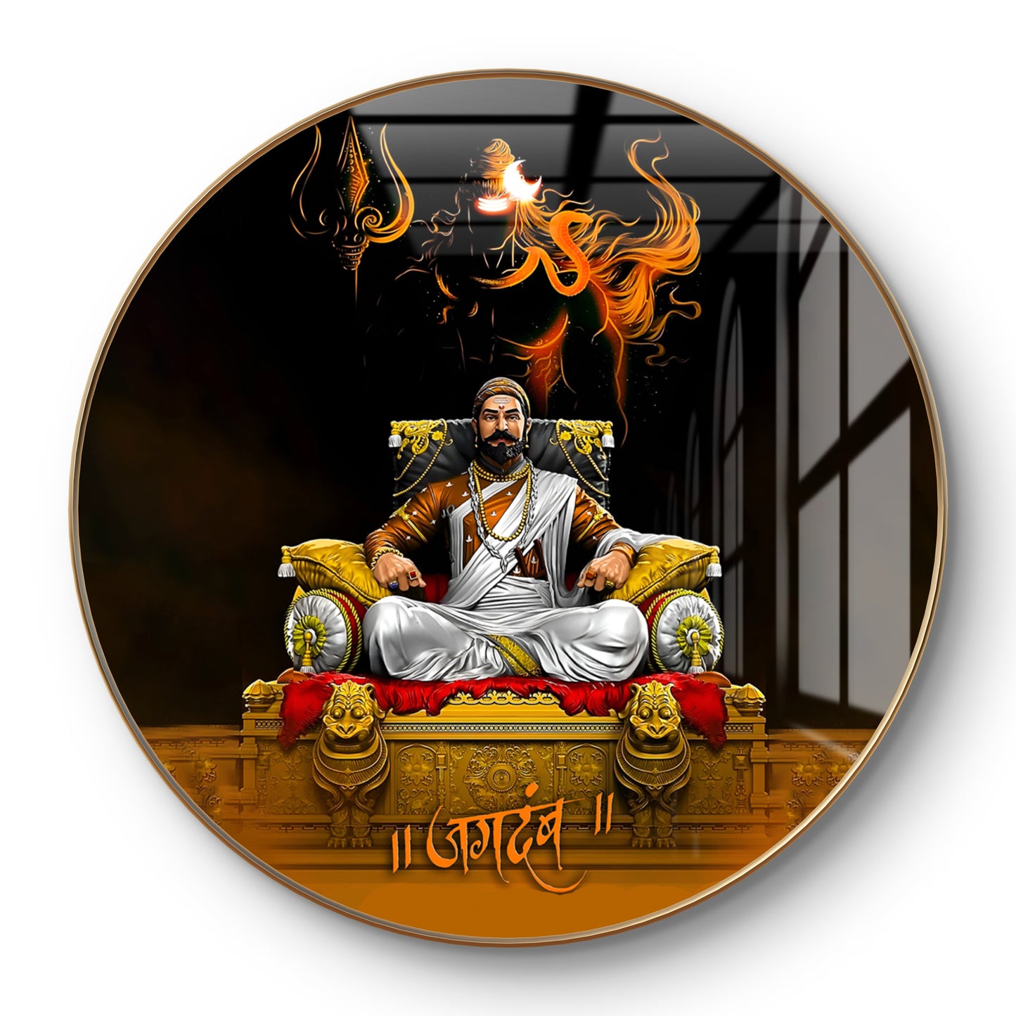 Round maratha shivaji raje painting crystal resin
