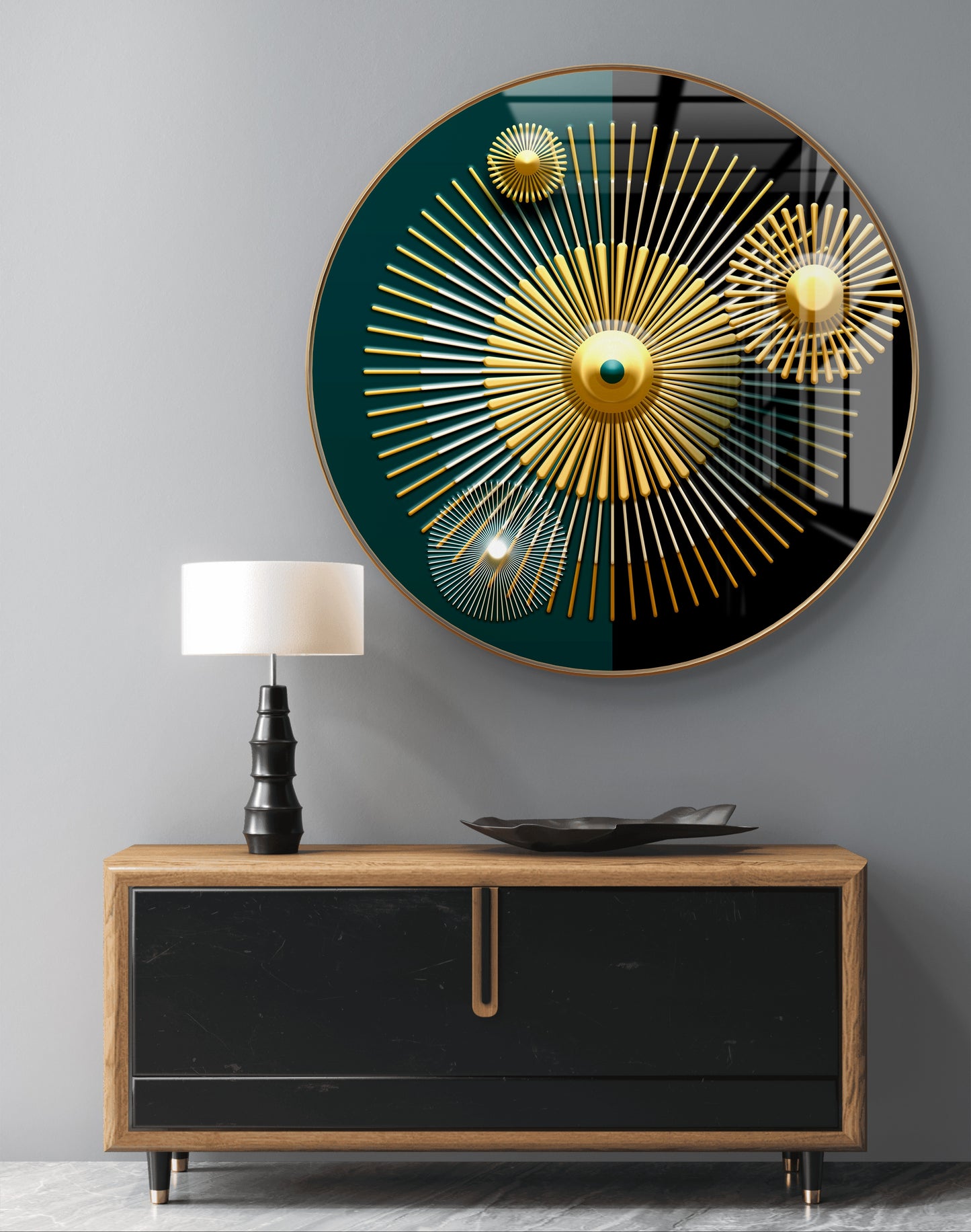 Round golden sphere lines abstract art crystal resin