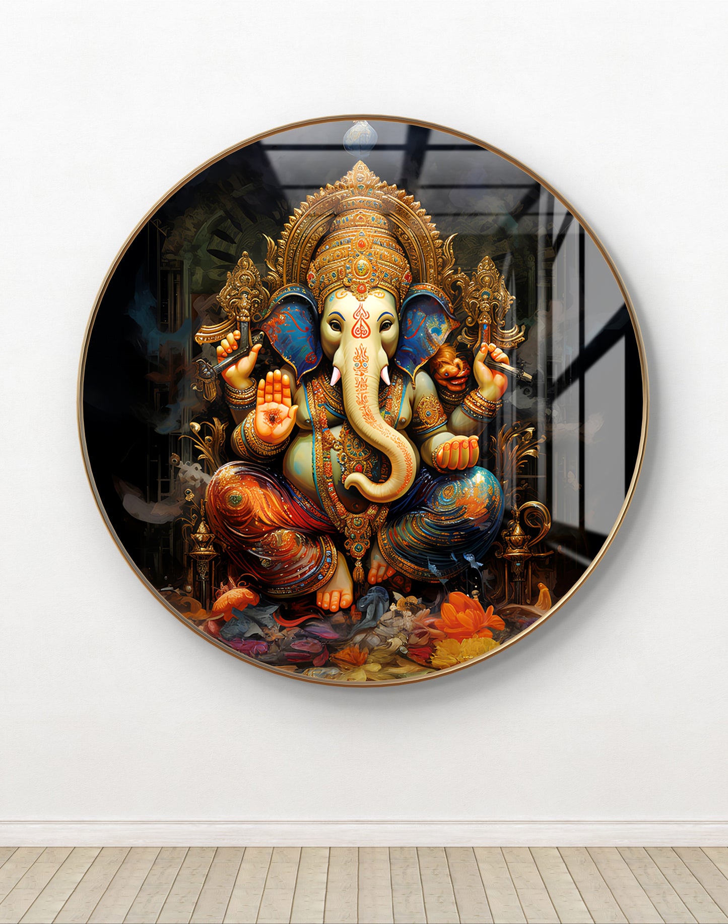 Round dark ganpati painting crystal resin