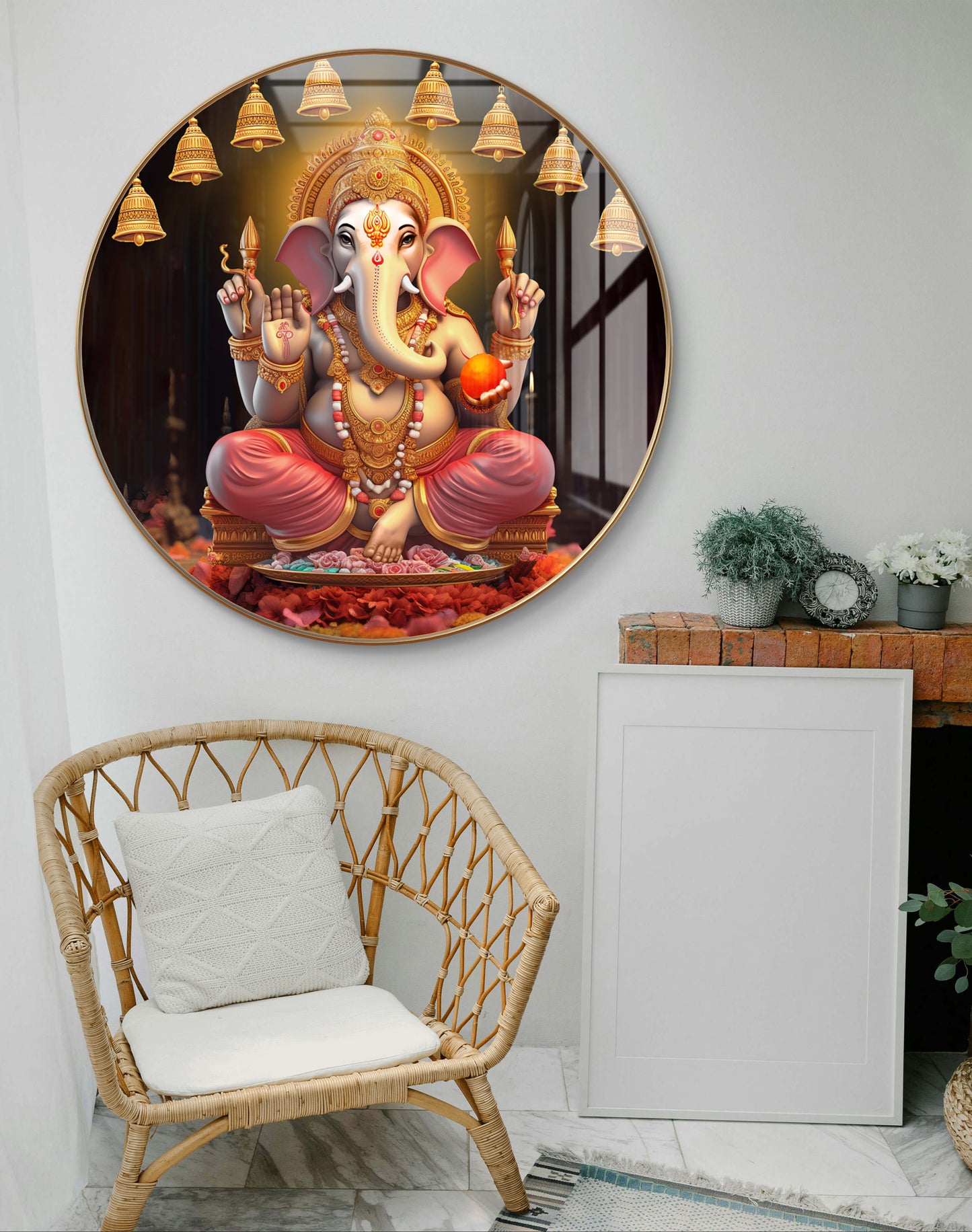 Round 3D ganpati statue with bells crystal resin