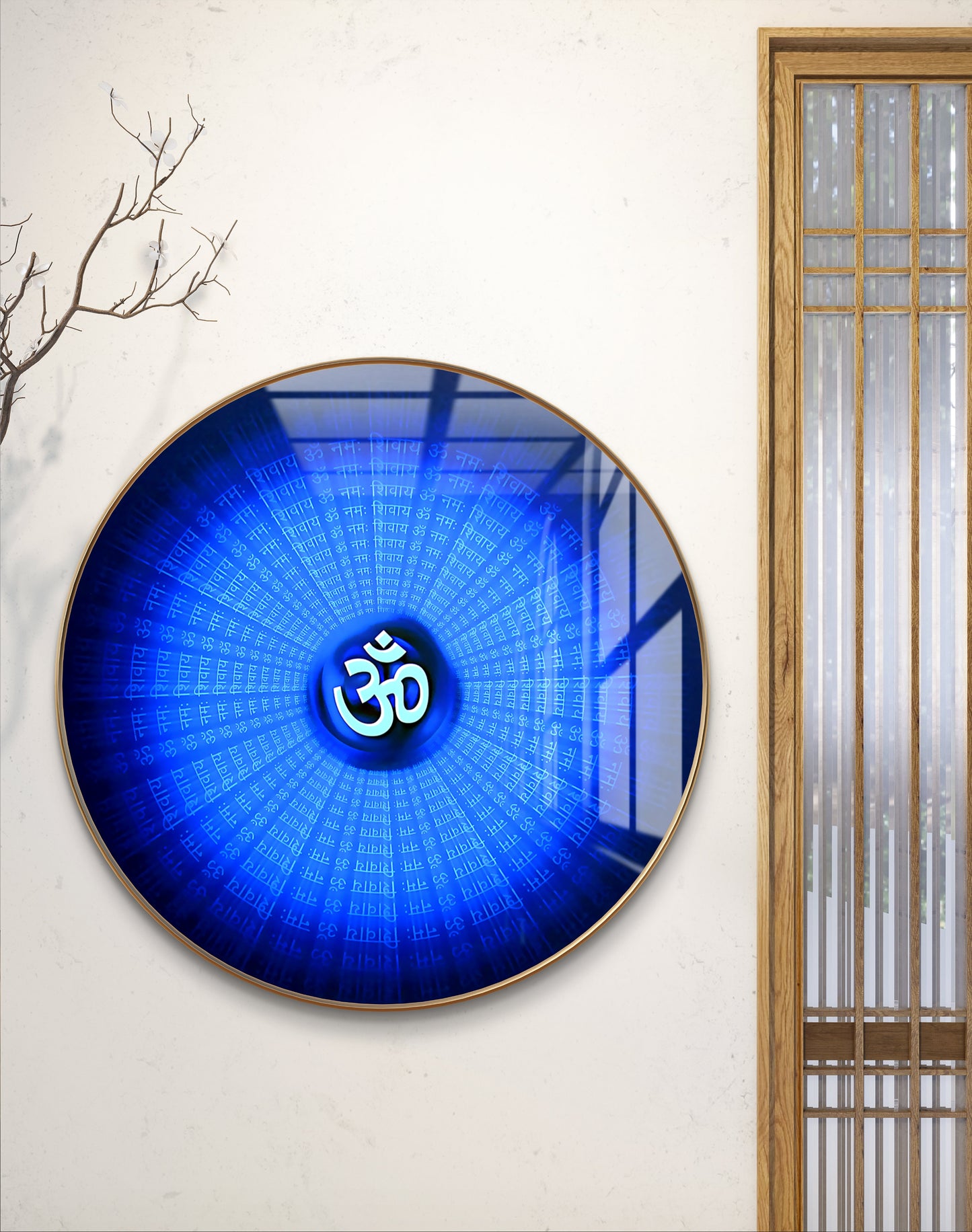 Round blue om for meditation crystal resin