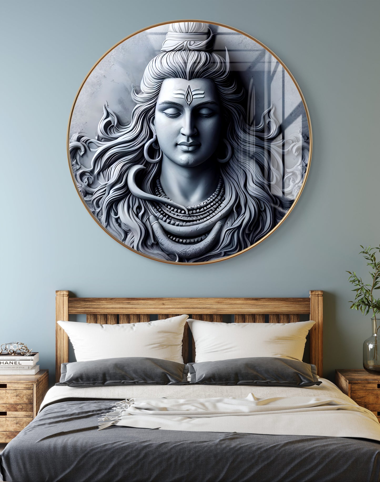 Round blue 3D Shankar statue crystal resin