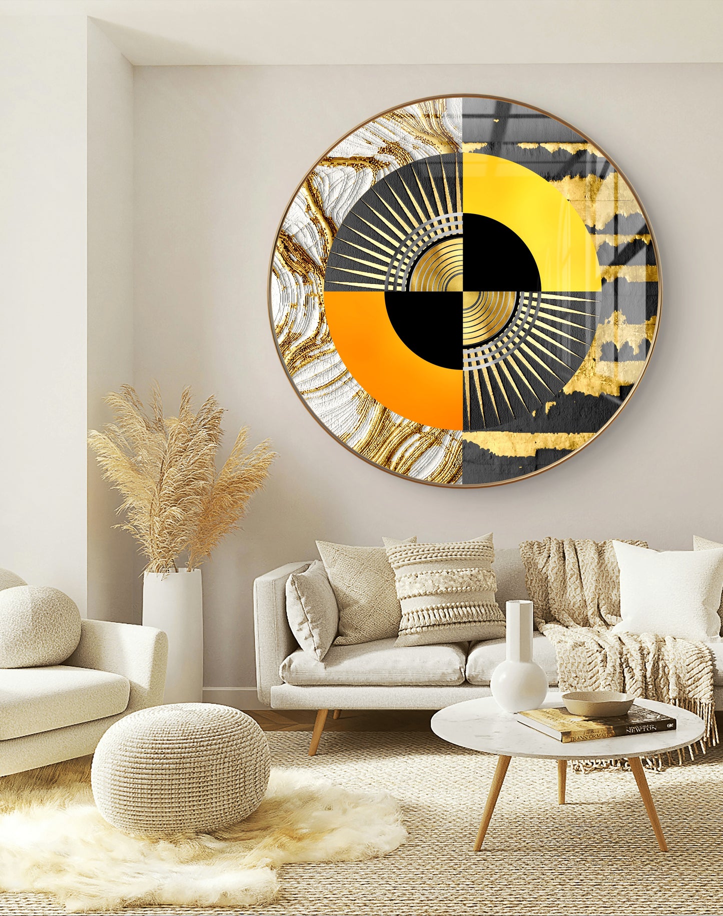 Round orange & black abstract art crystal resin