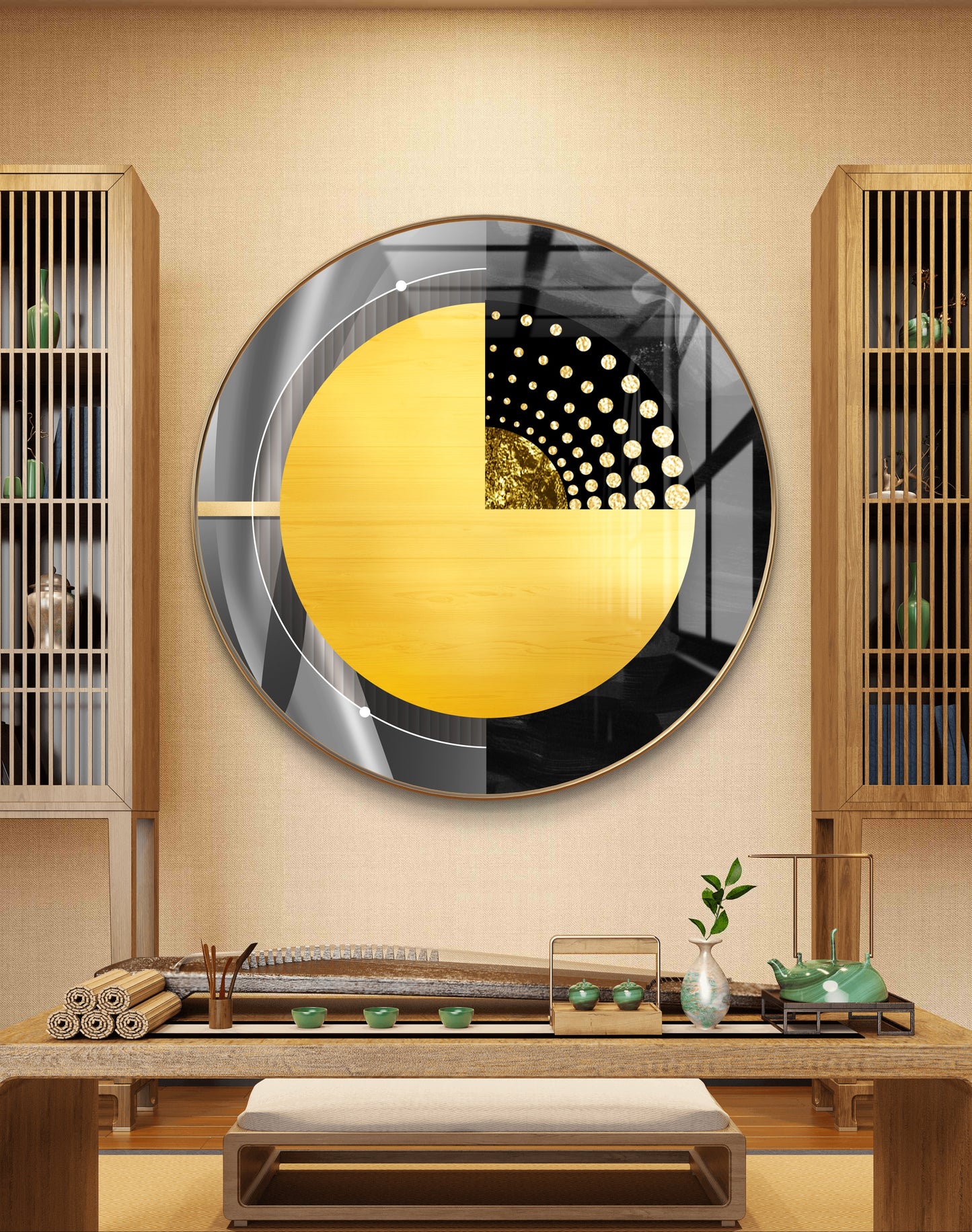 Round half gold abstract Art crystal resin