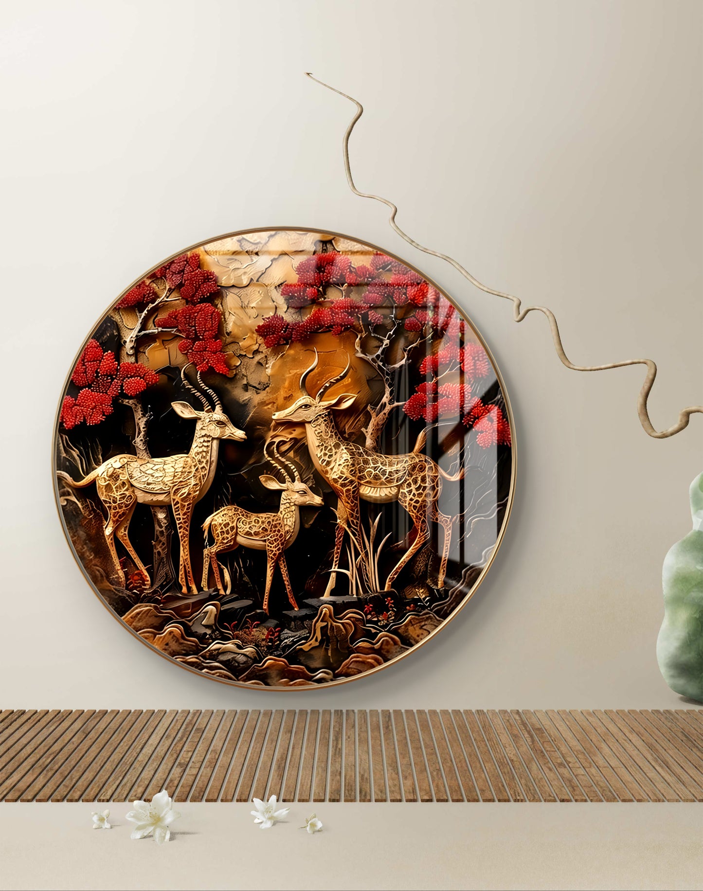 Round cooper 3D deer crystal resin
