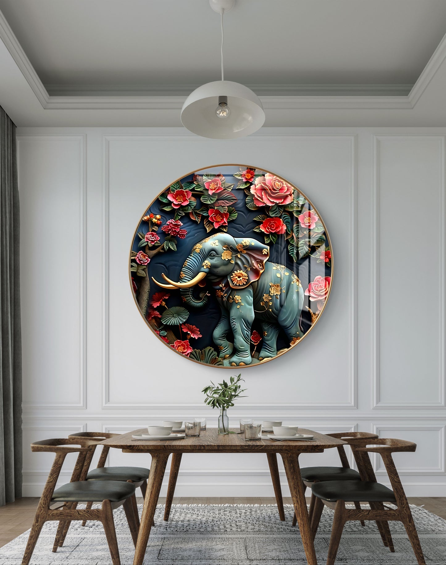 Round elephant with flowers crystal resin