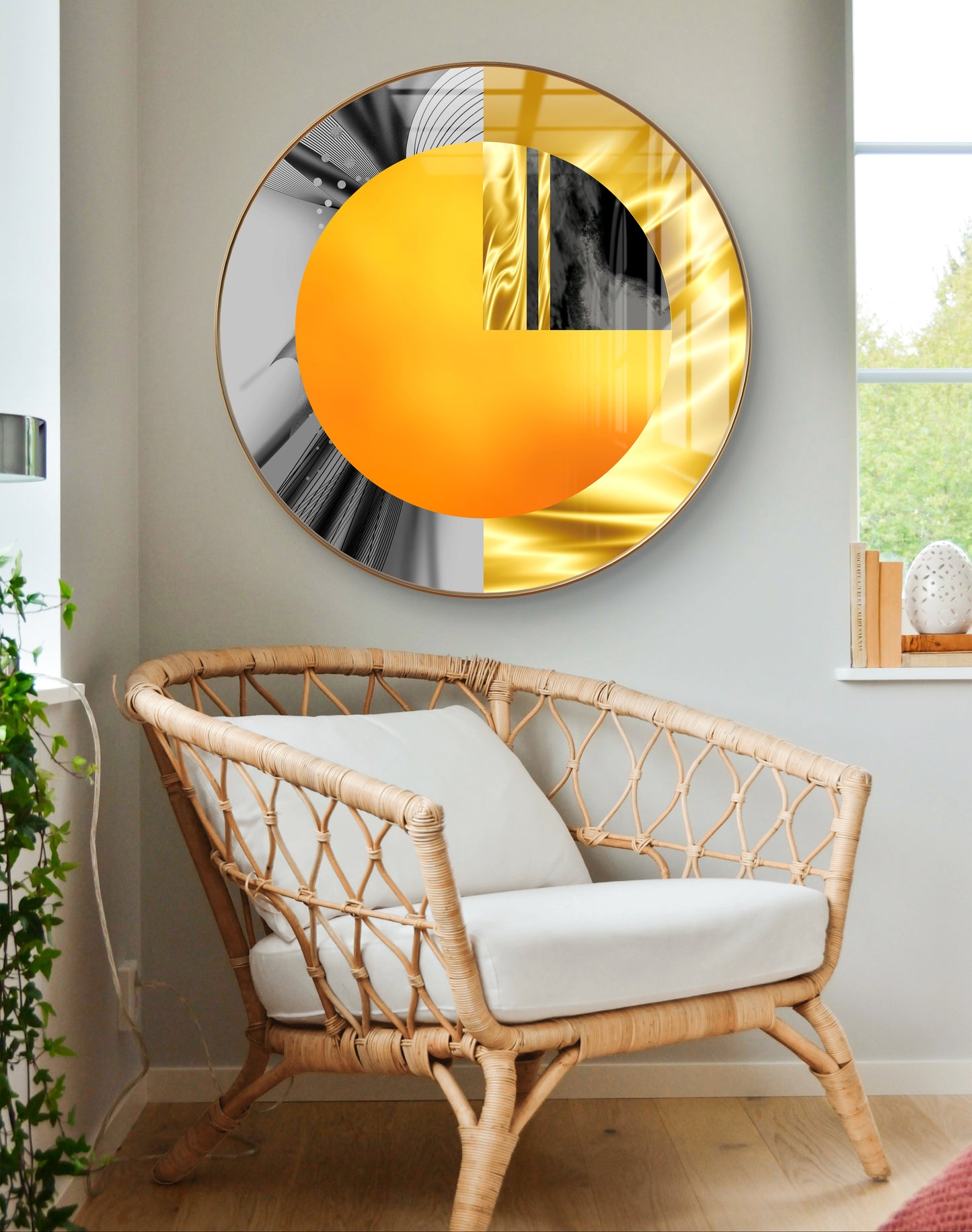 Round orange cut pizza shape abstract art crystal resin
