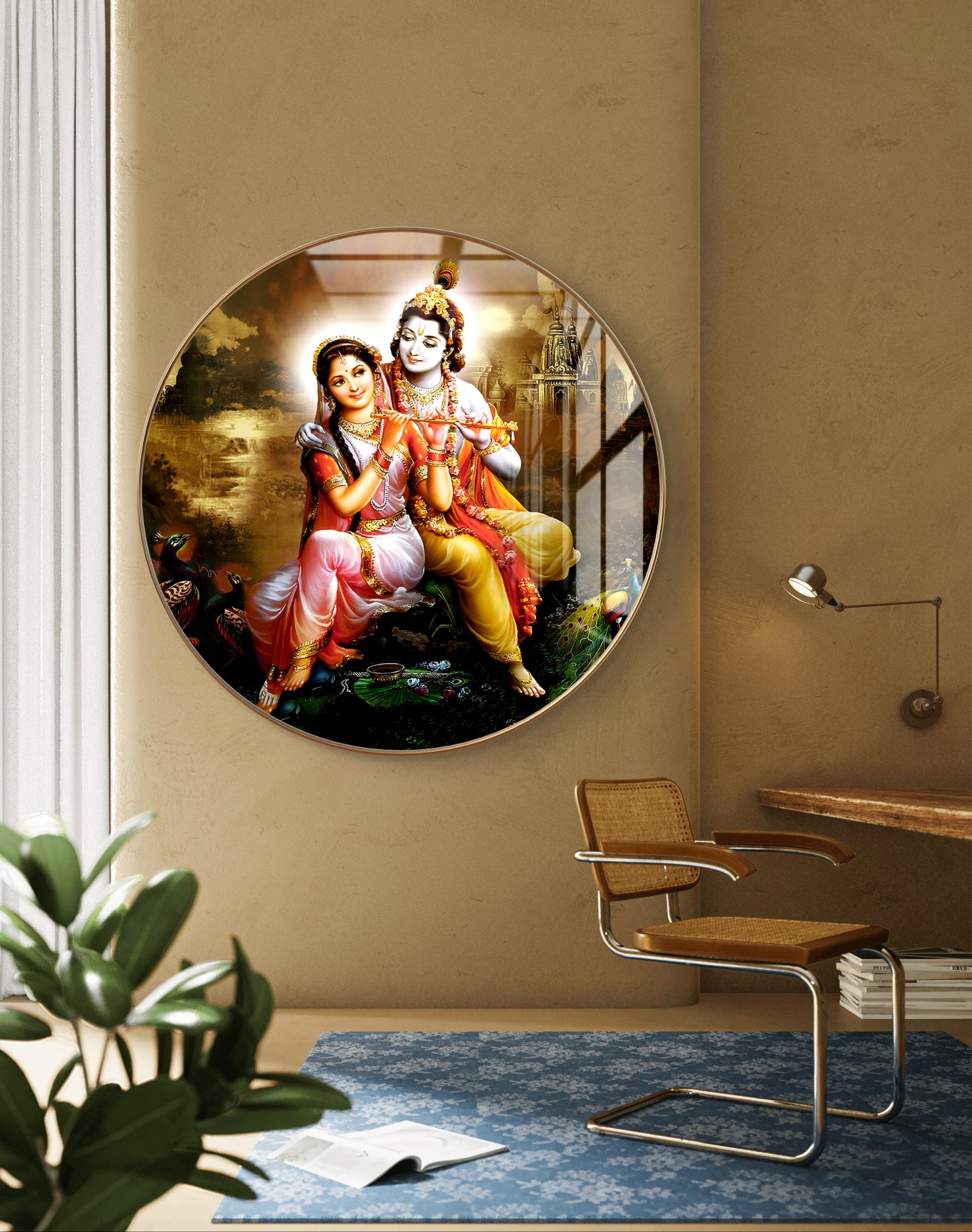 Round retro RK beige background crystal resin