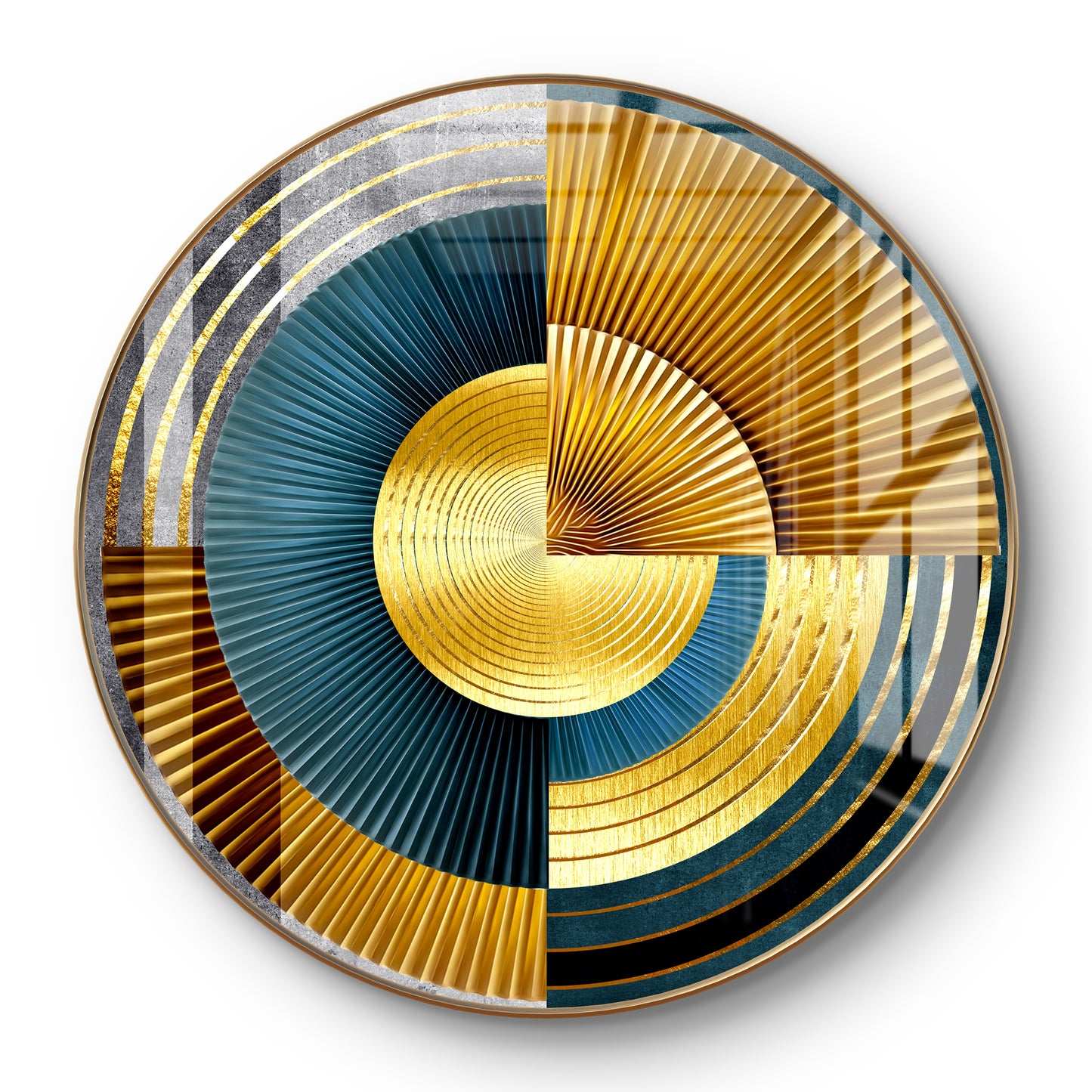 Round pizza cut golden & blue spheres abstract art crystal resin