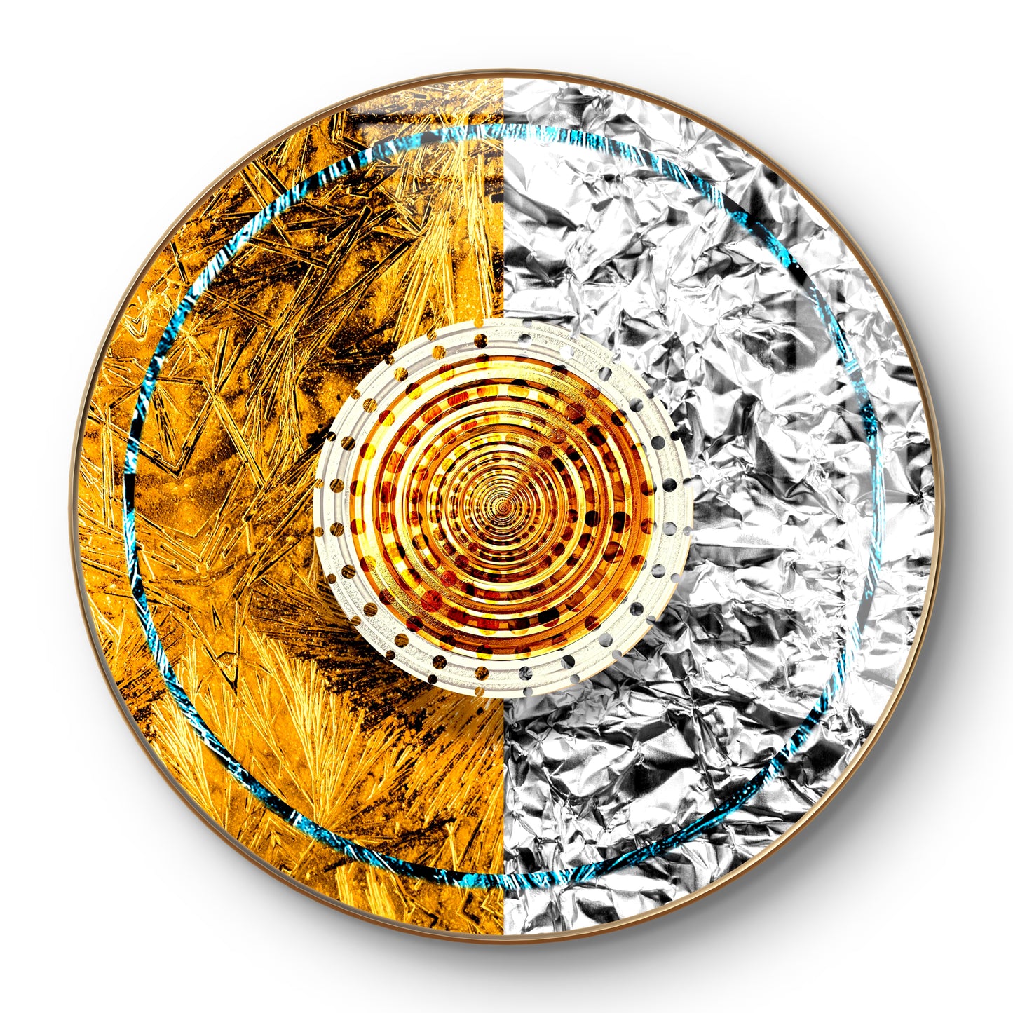 Round golden & white paper abstract art crystal resin
