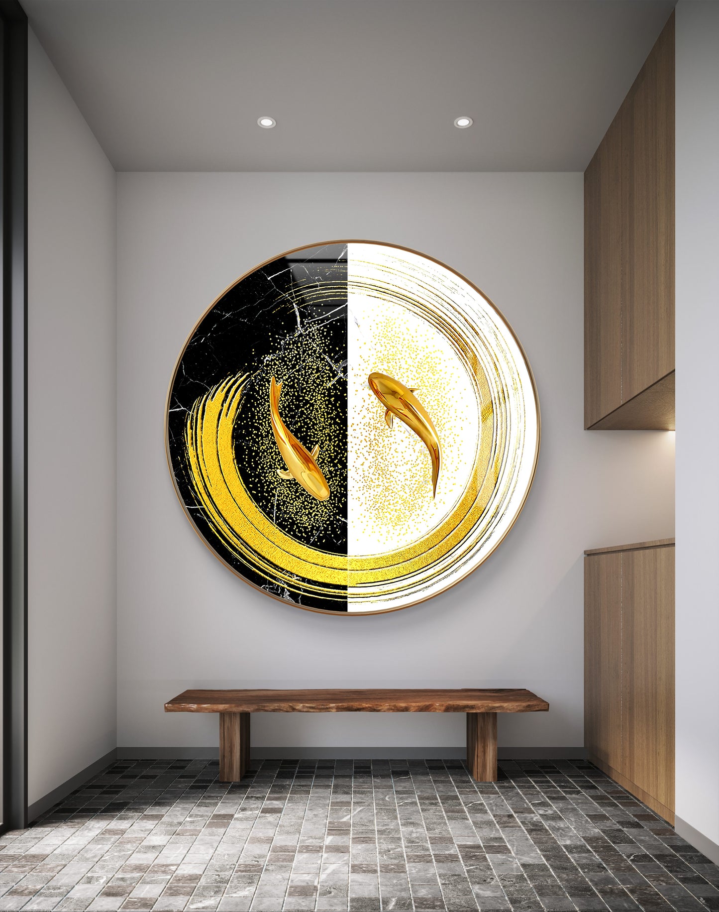 Round golden fish yin Yang abstract art crystal resin