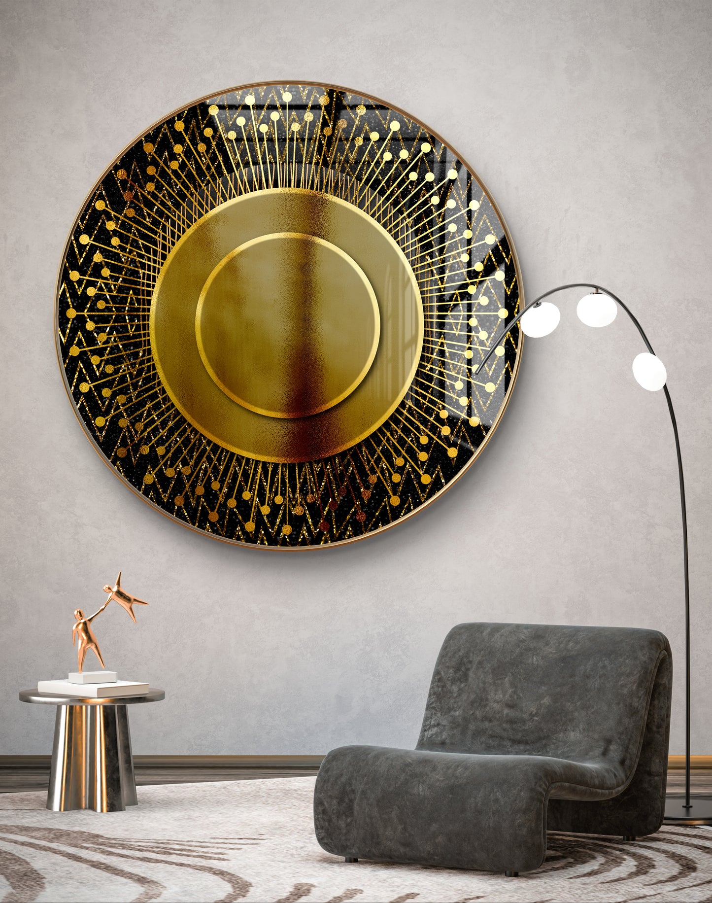 Round golden abstract spheres crystal resin