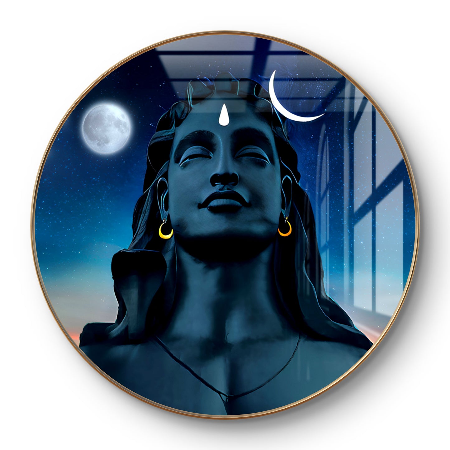Round 3D adiyogi blue statue crystal resin