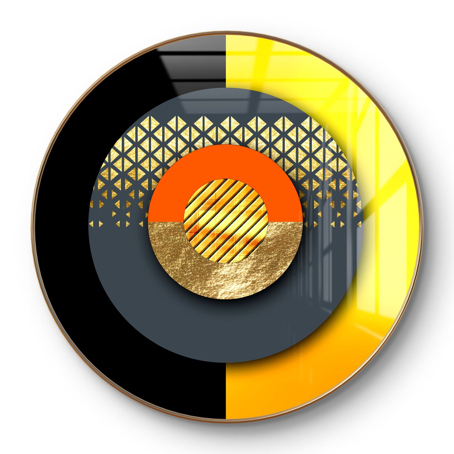 Round circle lines black & gold abstract crystal resin