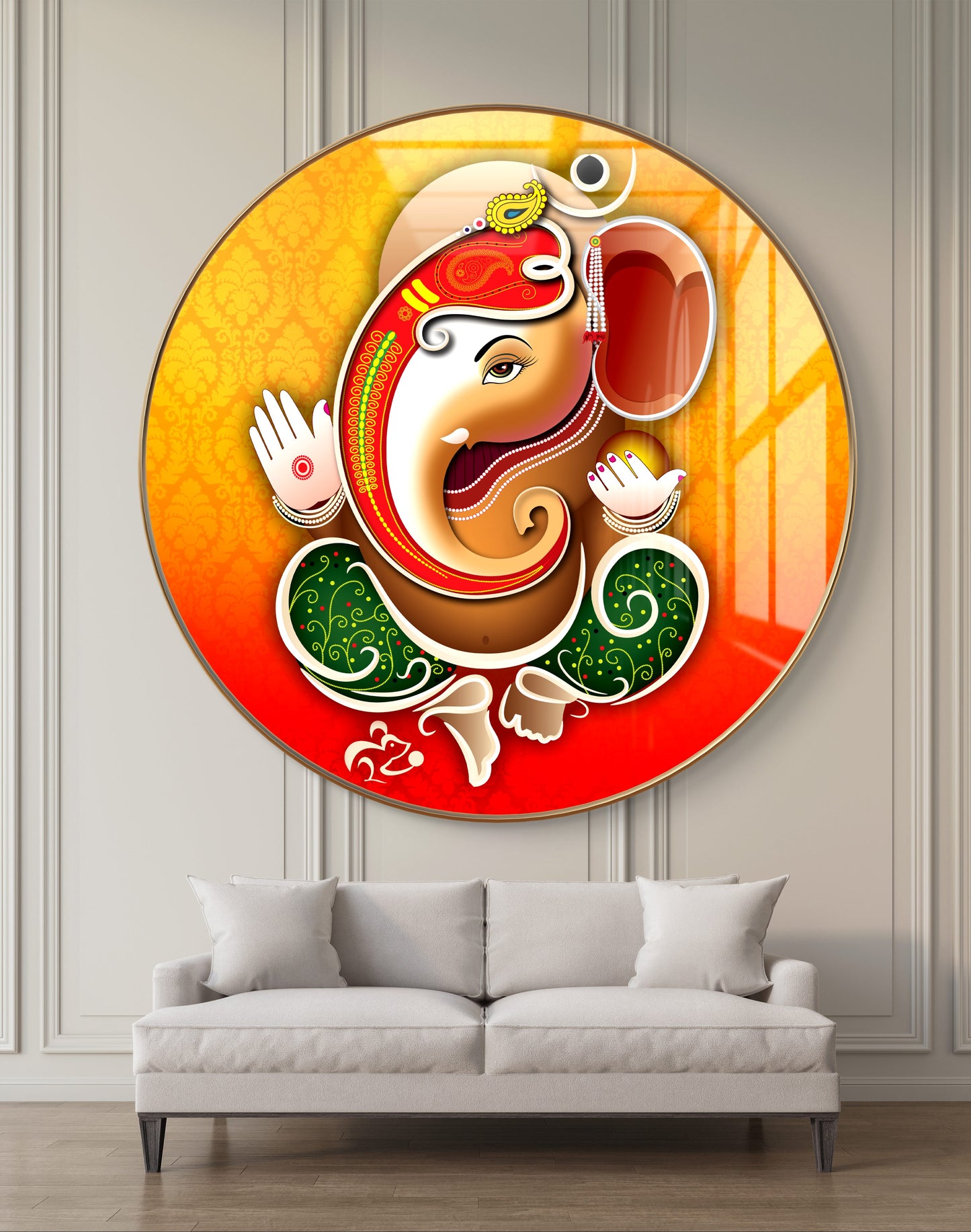 Round 3D orange ganpati crystal resin