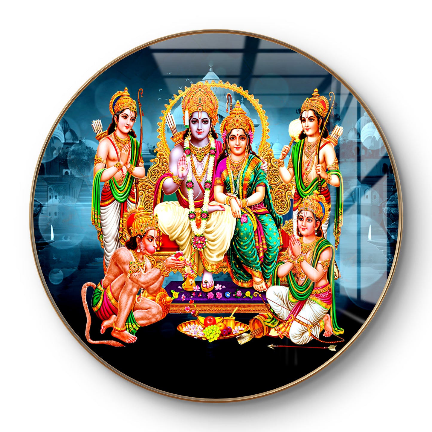 Round lord Ram in blue background crystal resin