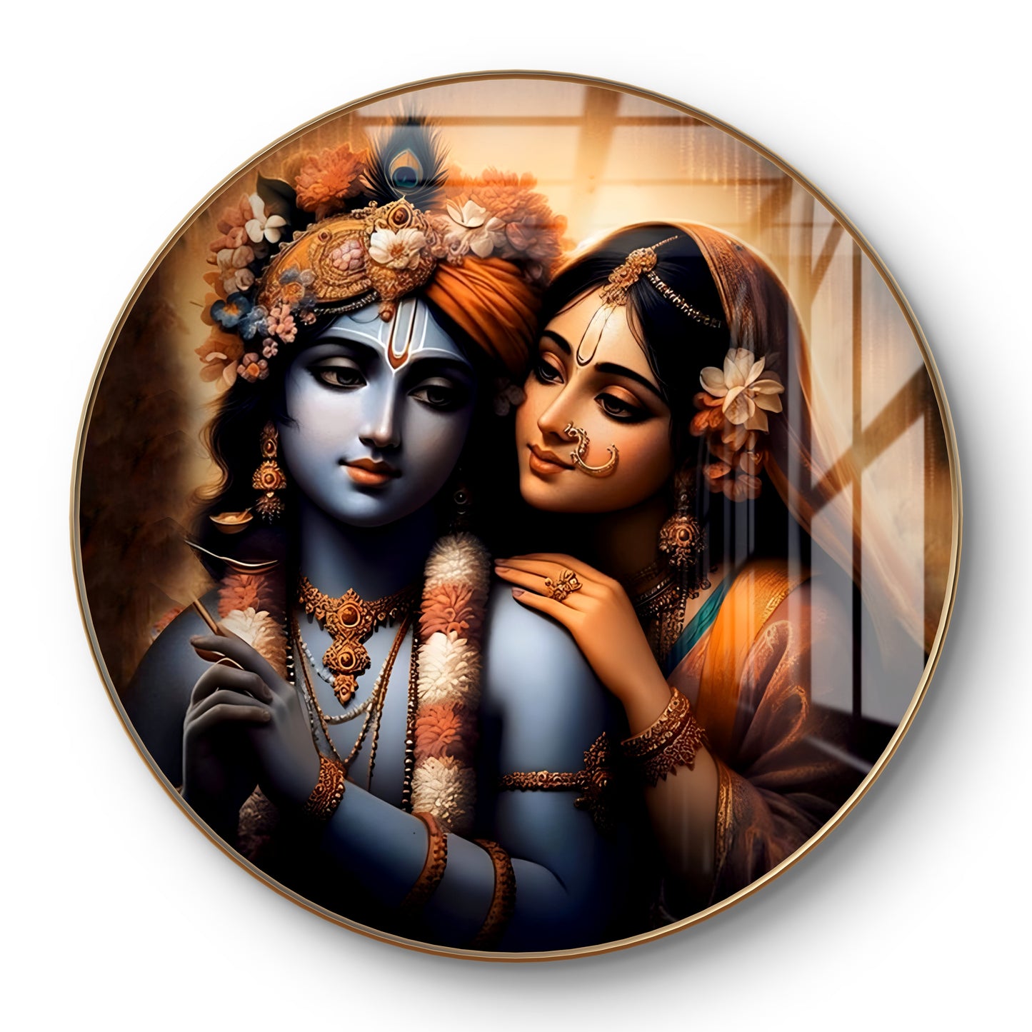 Round Radha Krishna painting crystal resin