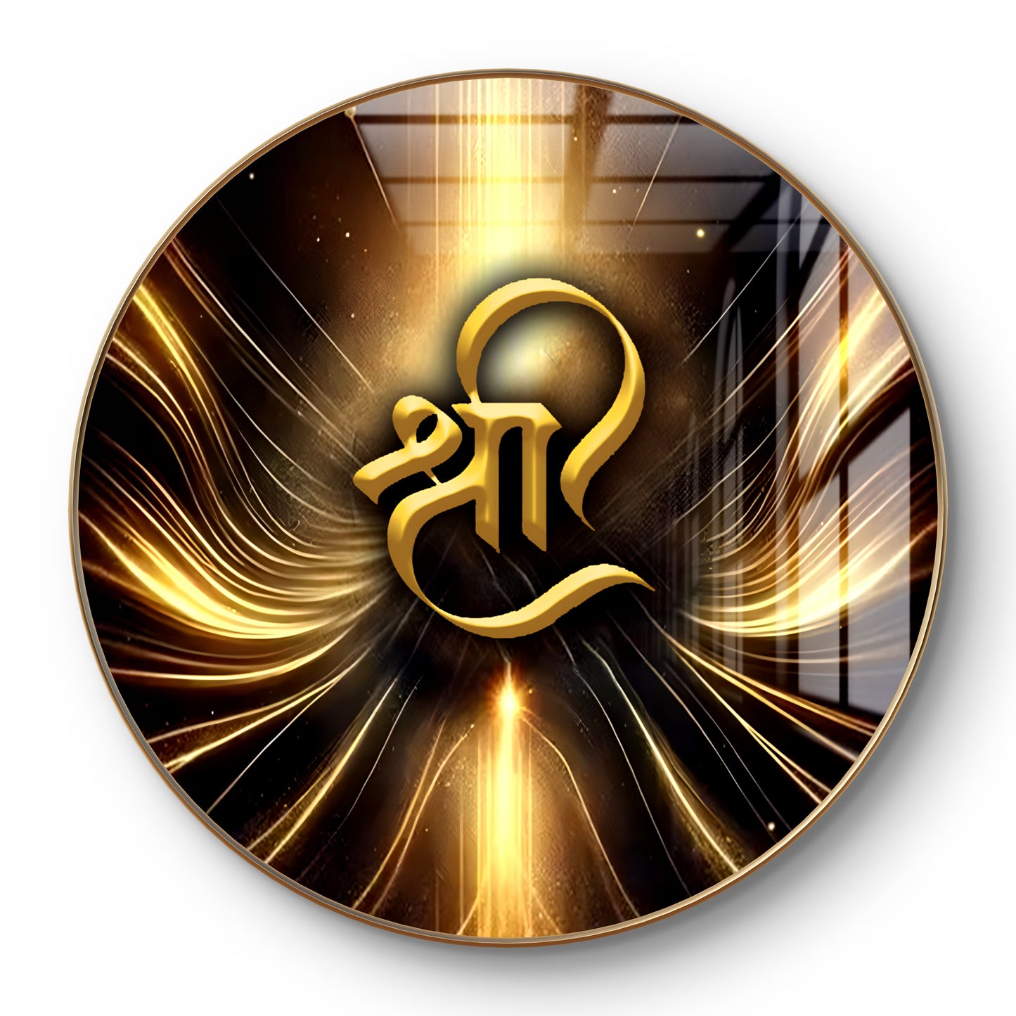 Round 3D gold Shree artwork resin Crystal