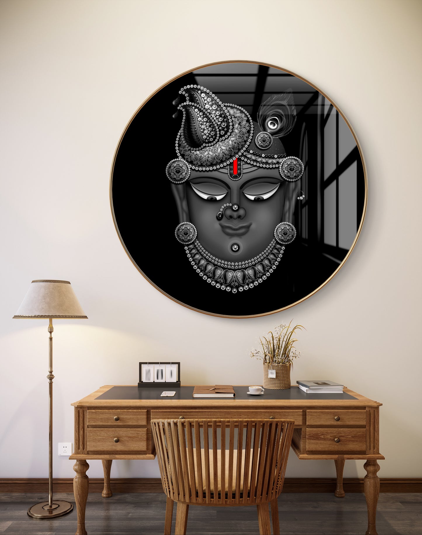 Round shreenathji face grey crystal resin