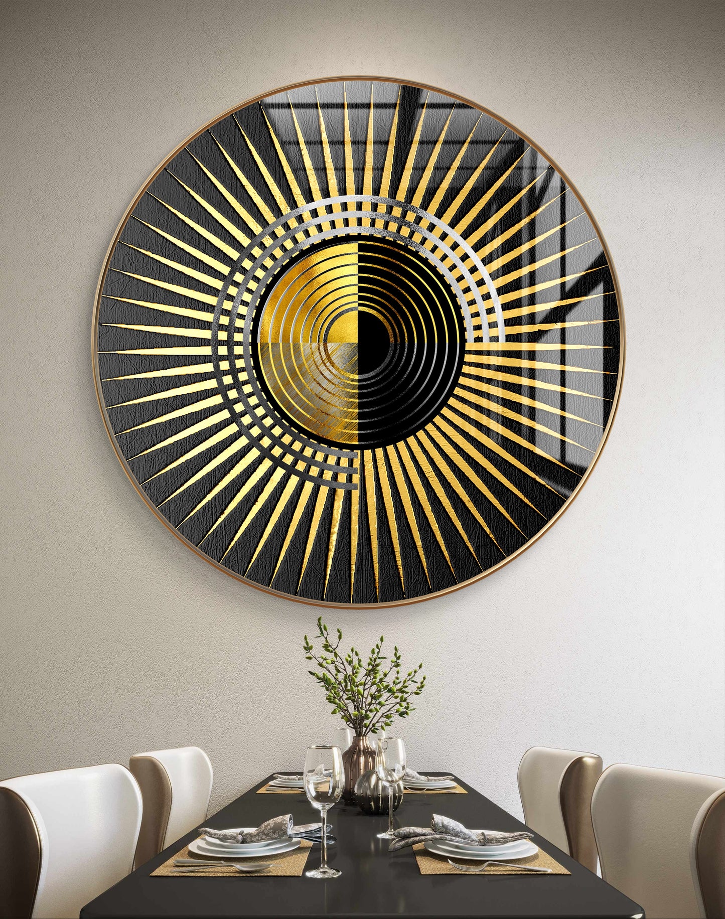 Round golden & black abstract spheres crystal resin