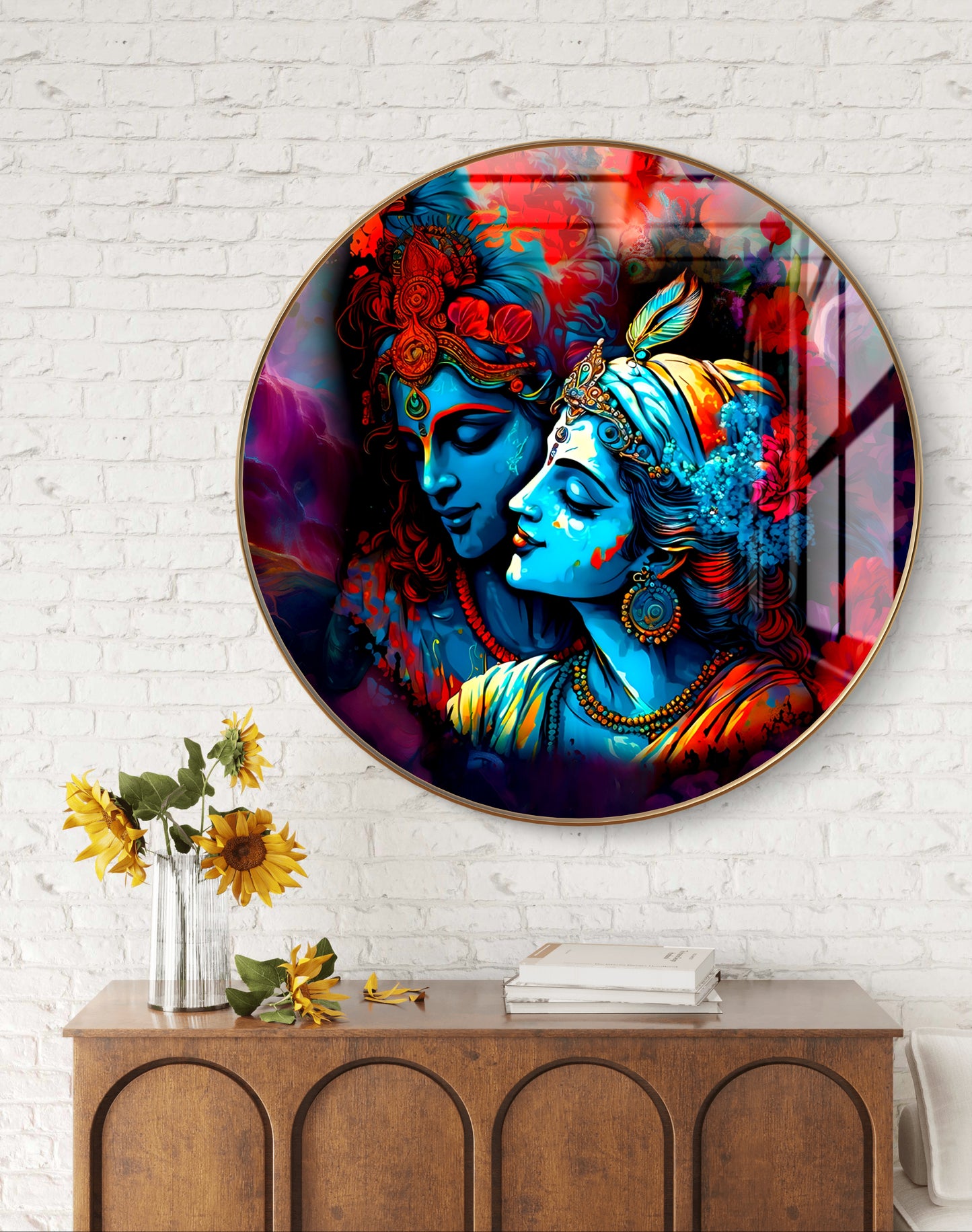 Round abstract colourful brush strokes RK painting crystal resin