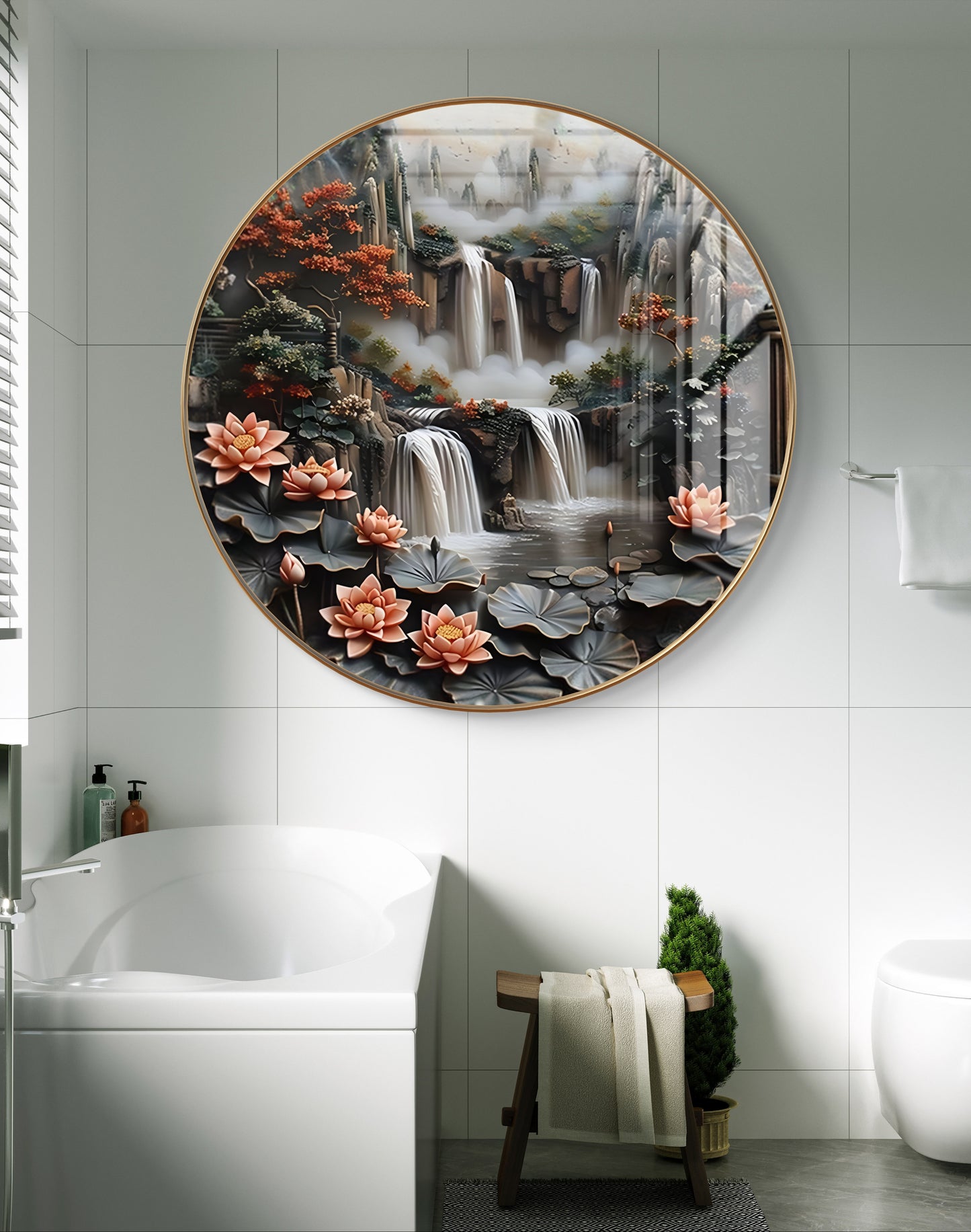 Round waterfall with tree & flowers crystal resin