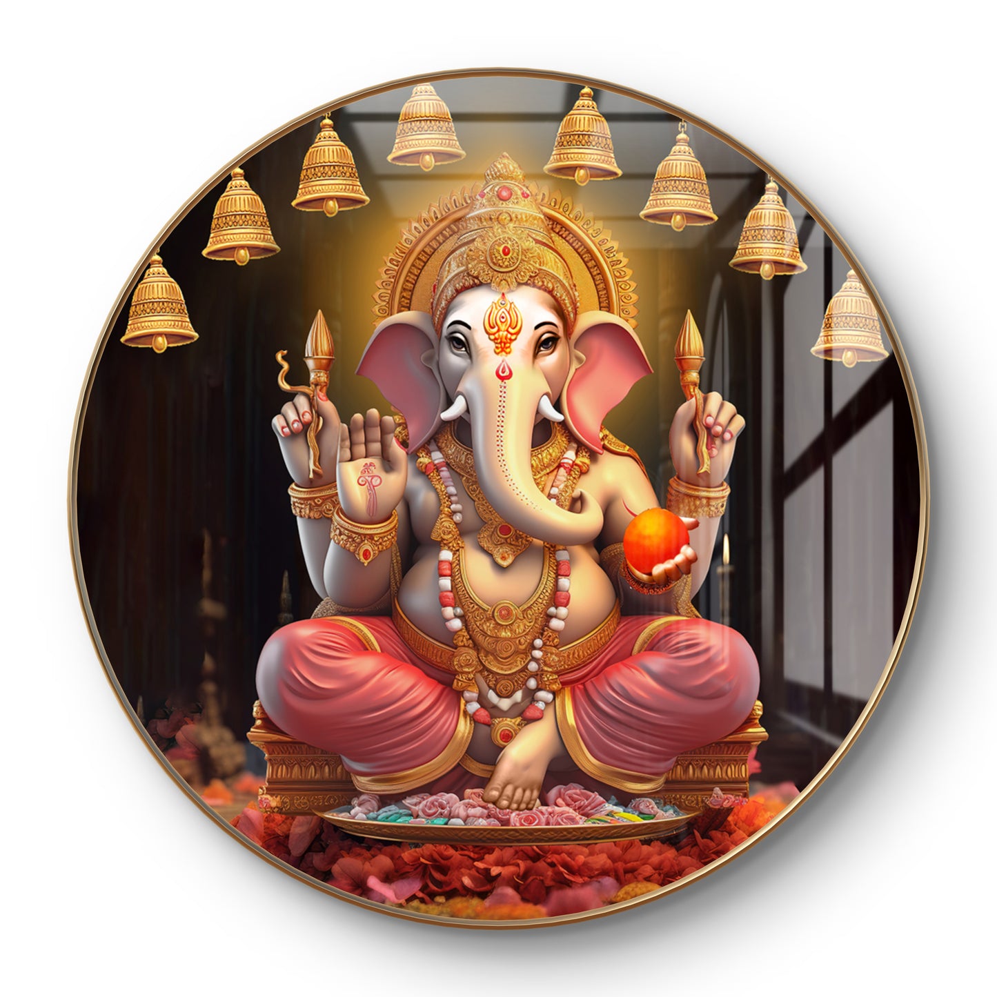 Round 3D ganpati statue with bells crystal resin